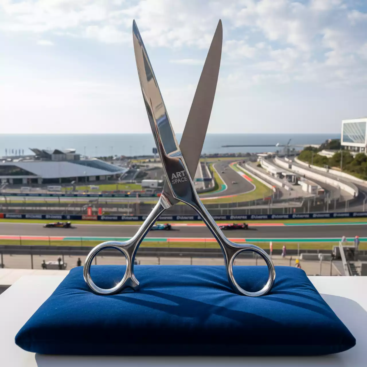Аренда Ножницы презентационные и подушка синяя на Имеретинской набережной — ART SPACE