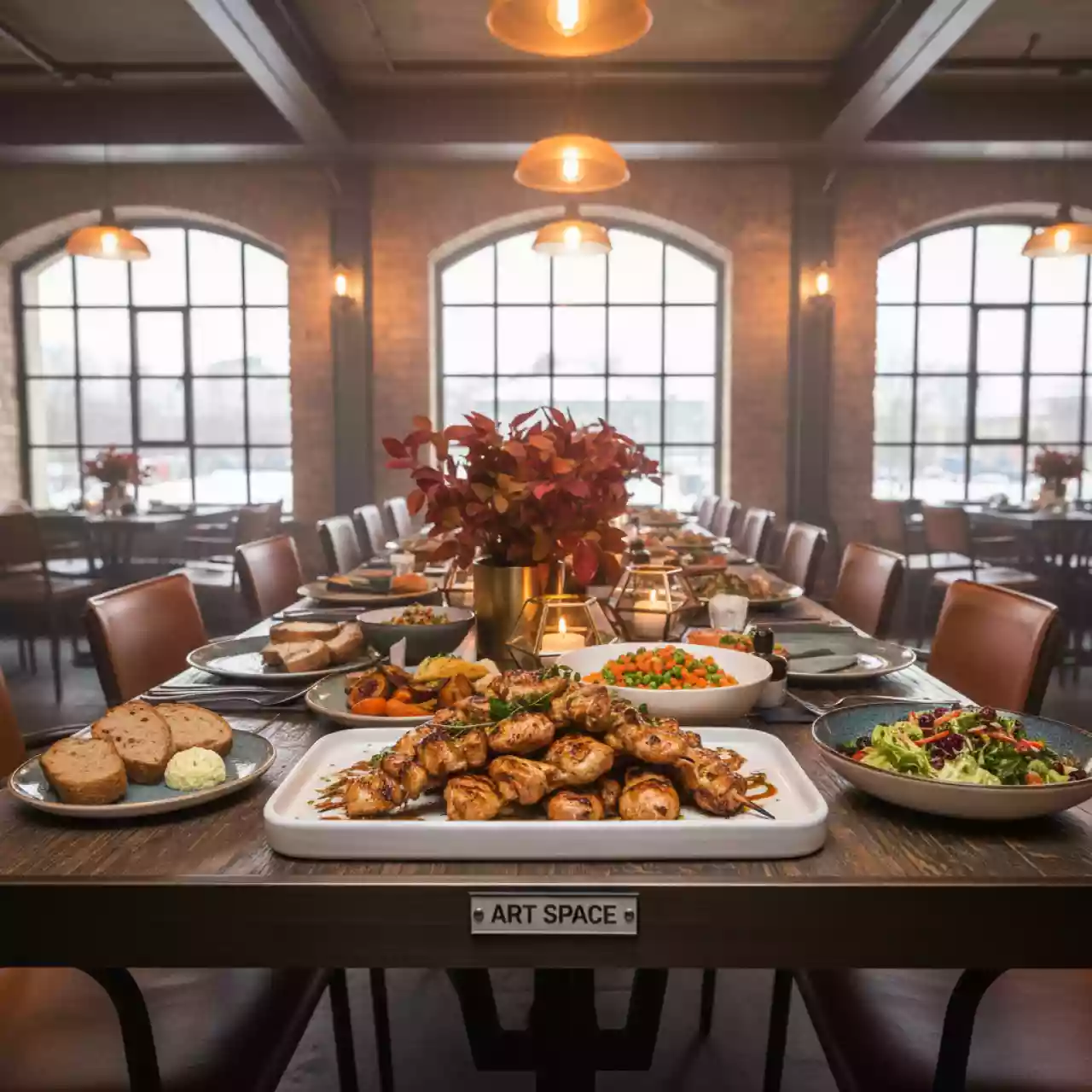 Аренда Обед комплексный с куриным шашлыком и рисом с овощами в ресторане «Баран-Рапан» — ART SPACE