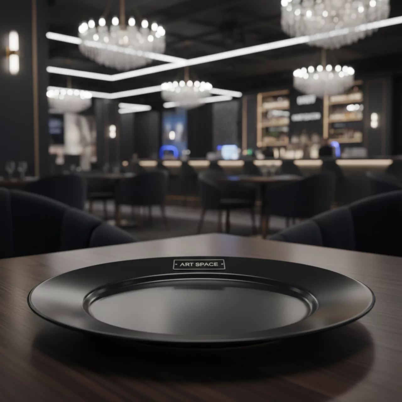 Аренда Обеденная тарелка Моно черная в казино «Сочи» — ART SPACE