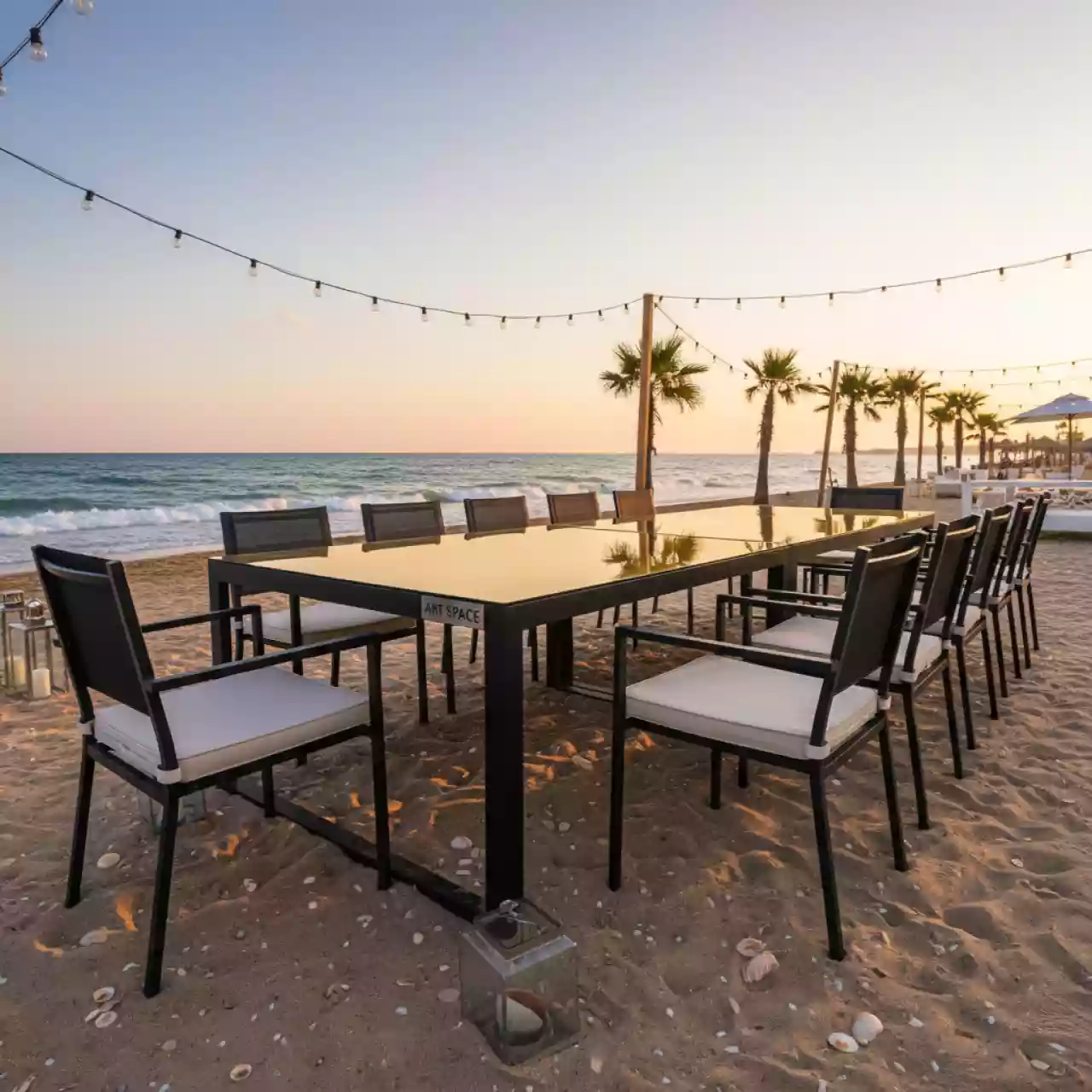 Аренда Обеденный стол черный золотой Geyser на пляже «Мандарин» — ART SPACE