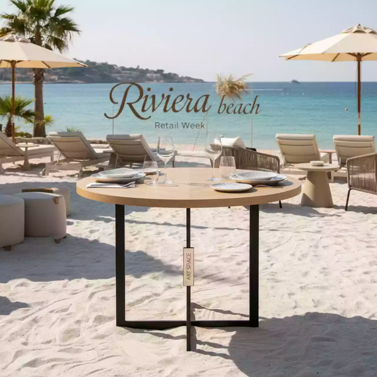 Аренда Обеденный стол Диего из HPL круглый дуб черный каркас 100 см на пляже «Ривьера» — ART SPACE