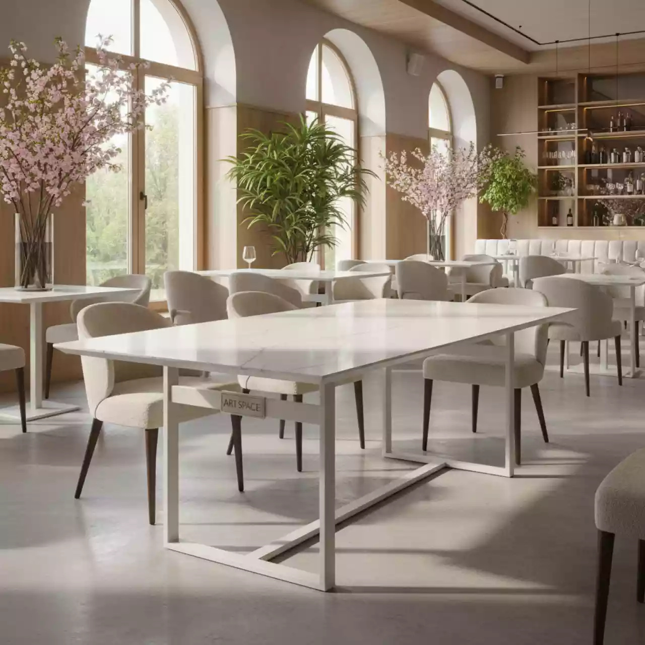 Аренда Обеденный стол Lisa White 180х90х75 керамика металл белый в ресторане «Brunello» — ART SPACE