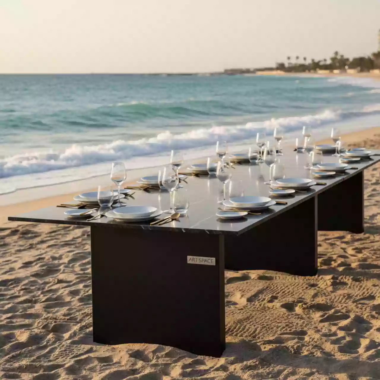 Аренда Обеденный стол Moonshine травертин черный на пляже «Мандарин» — ART SPACE