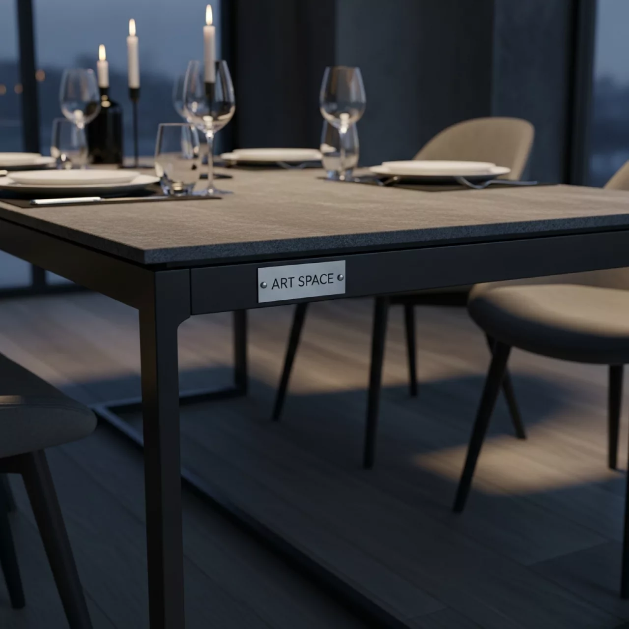 Аренда Обеденный стол Венето из HPL 160х80 см серый гранит черный каркас в Mantera Supreme — ART SPACE