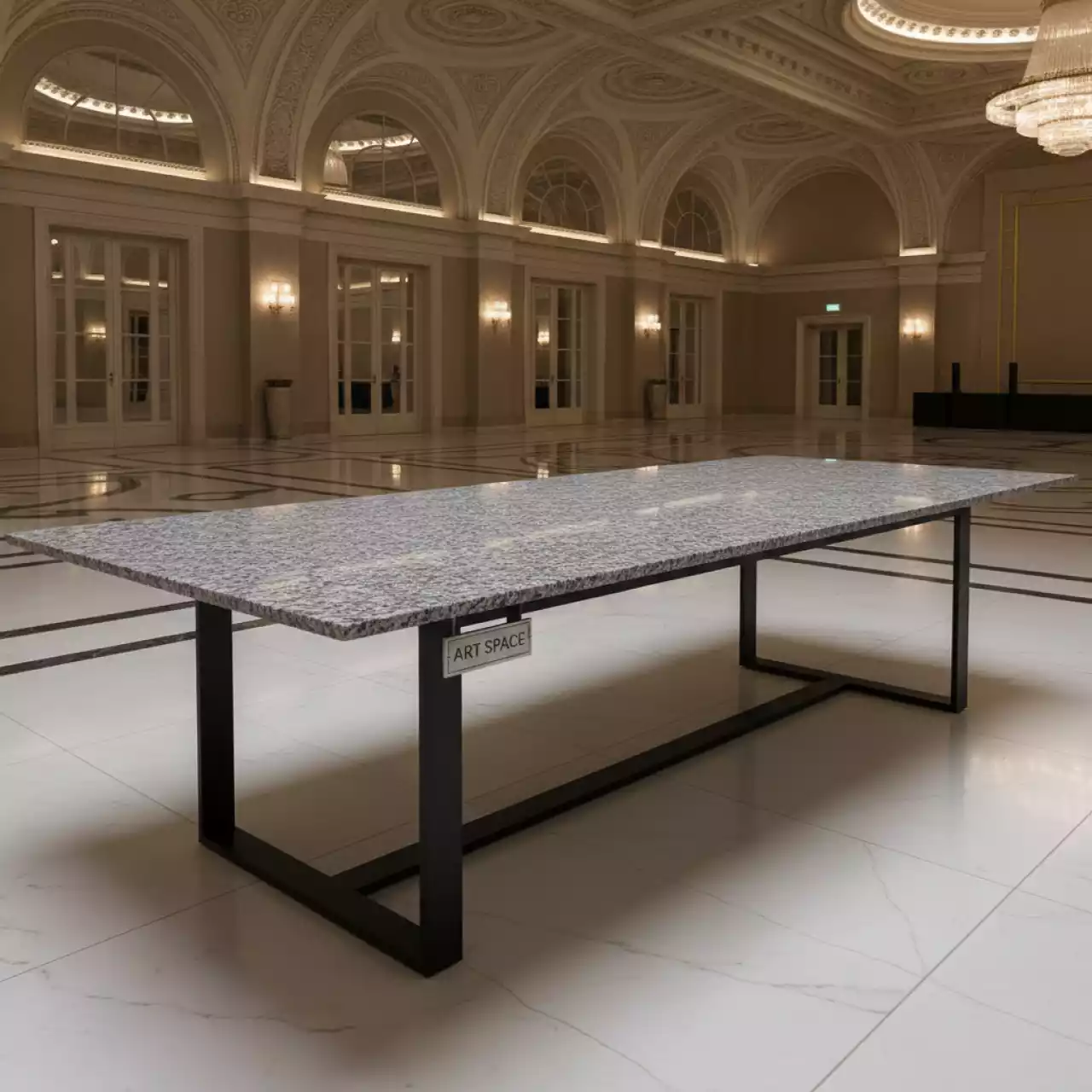 Аренда Обеденный стол Венето из HPL 240х100 см серый гранит черный каркас в Alpha Sirius — ART SPACE