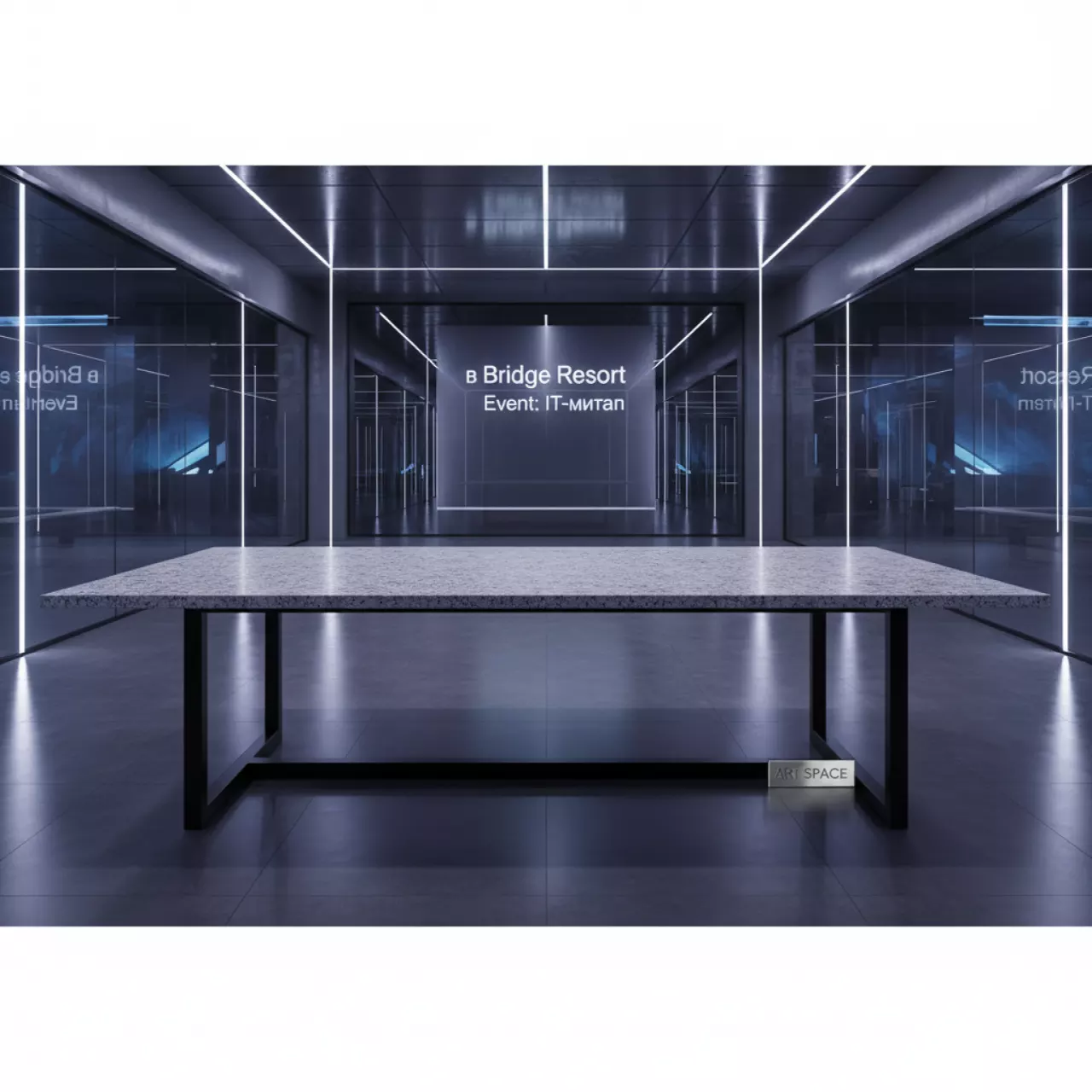 Аренда Обеденный стол Венето из HPL серый гранит черный каркас 240х100 см в Bridge Resort — ART SPACE