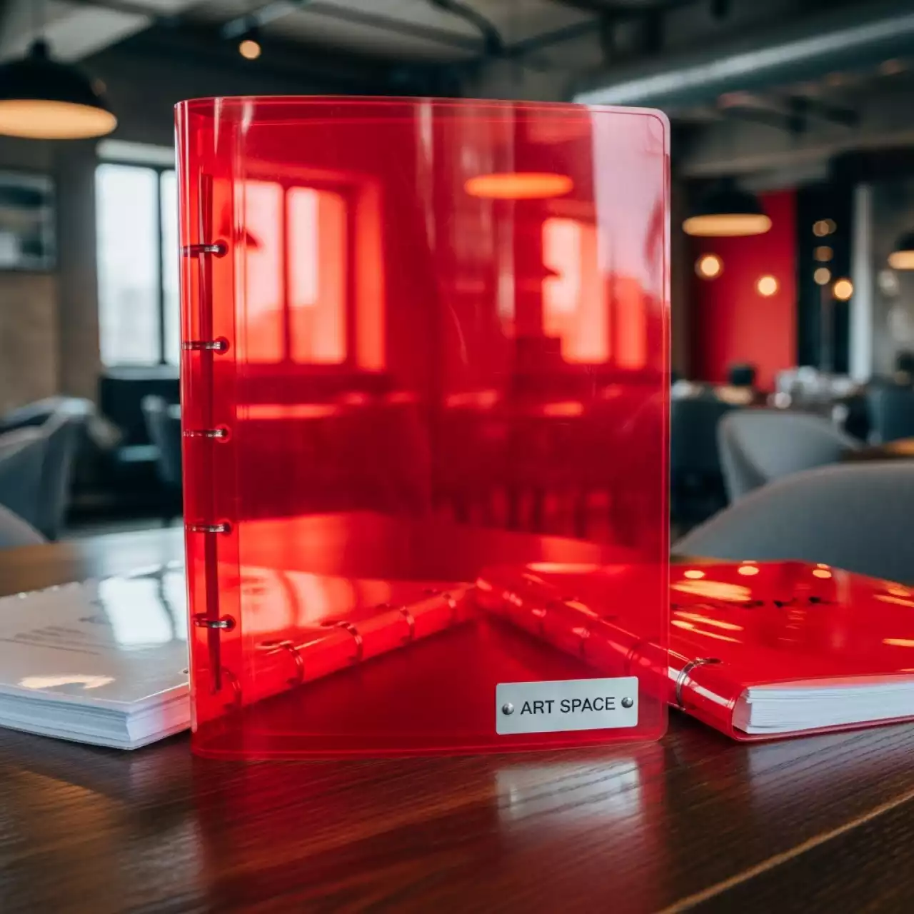 Аренда Обложки для переплета пластиковые красные Lamirel Transparent A4 200 мкм в ресторане «Сыроварня» — ART SPACE