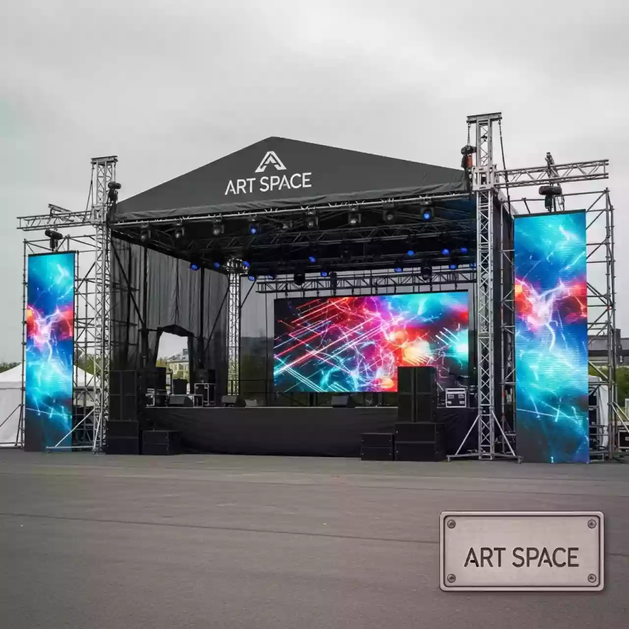 Аренда Оборудование звуковое сцена с крышей 6х4 м светодиодный экран 4х2,5 м санаторий «Металлург» — ART SPACE