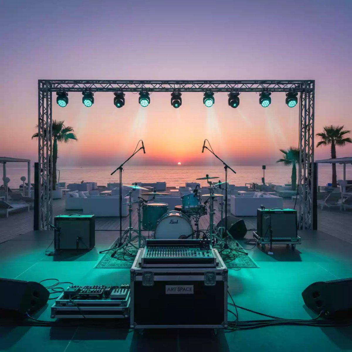 Аренда Оборудование звуковое установка бэклайна для кавер группы Helen Kiss в пляжном клубе Del Mar — ART SPACE