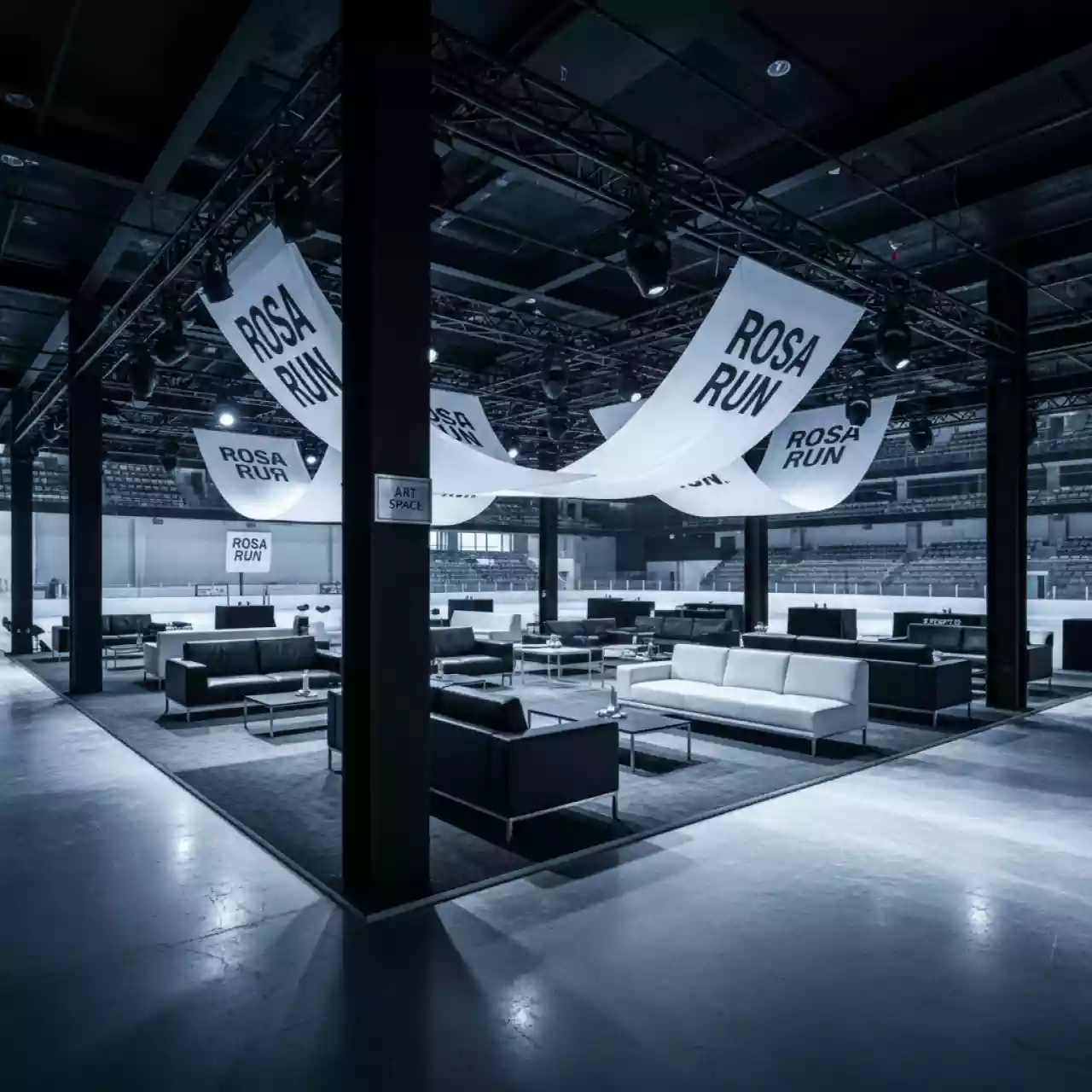 Аренда Оформление черно белое в ледовом дворце «Роза Хутор» — ART SPACE