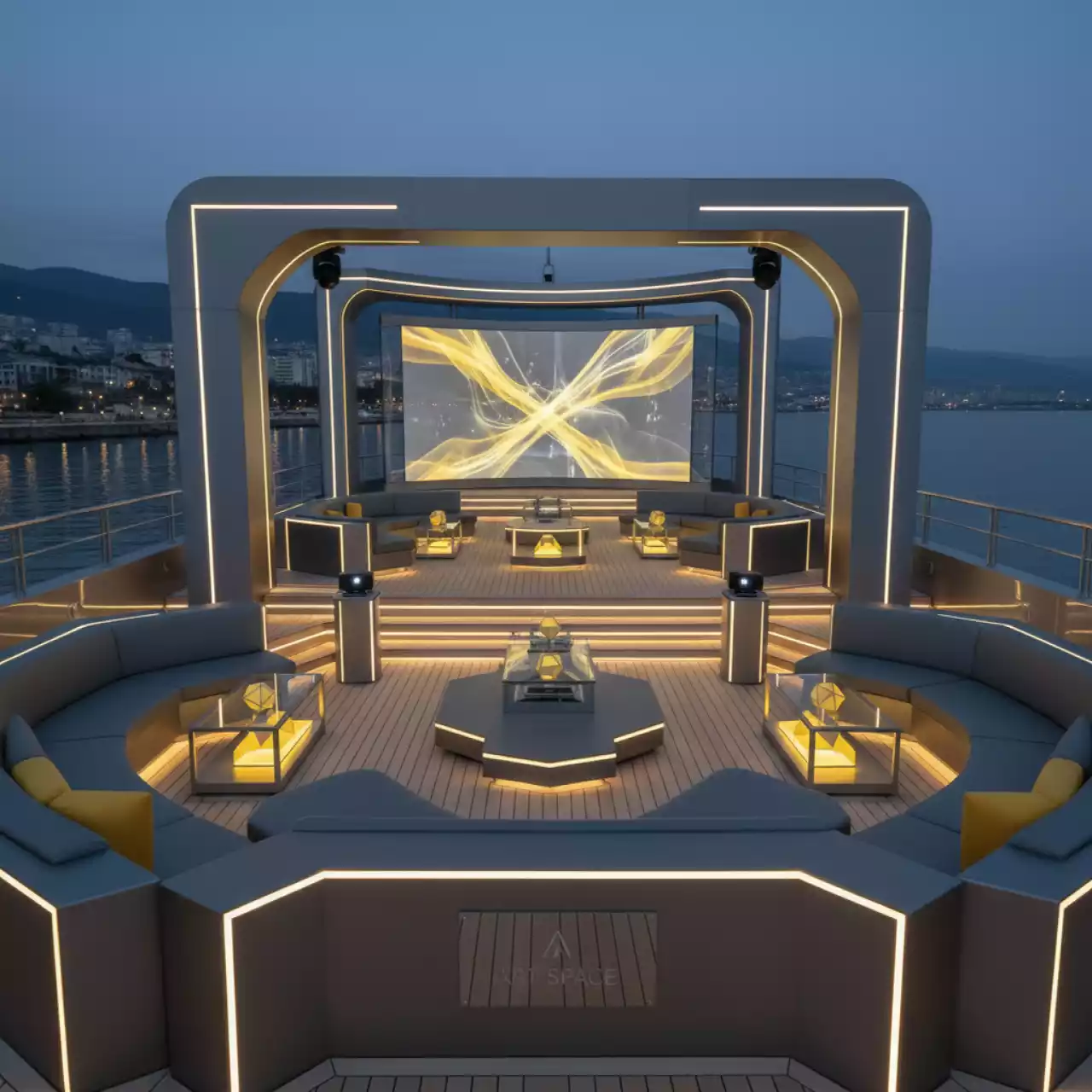 Аренда Оформления свадьбы серо желтое на VIP-яхте (Имеретинский порт) — ART SPACE