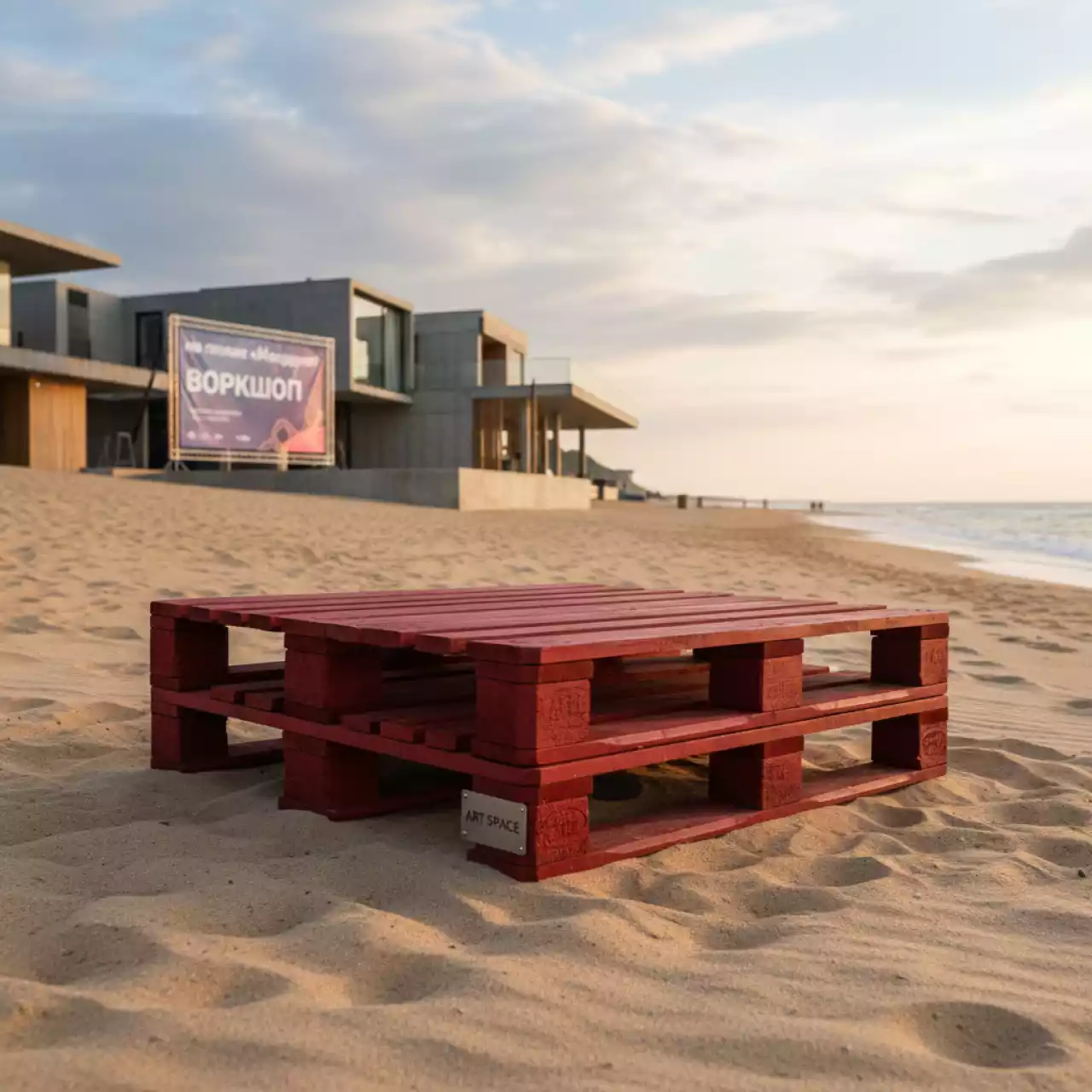 Аренда Оттоман из паллет Wood pallet red на пляже «Мандарин» — ART SPACE