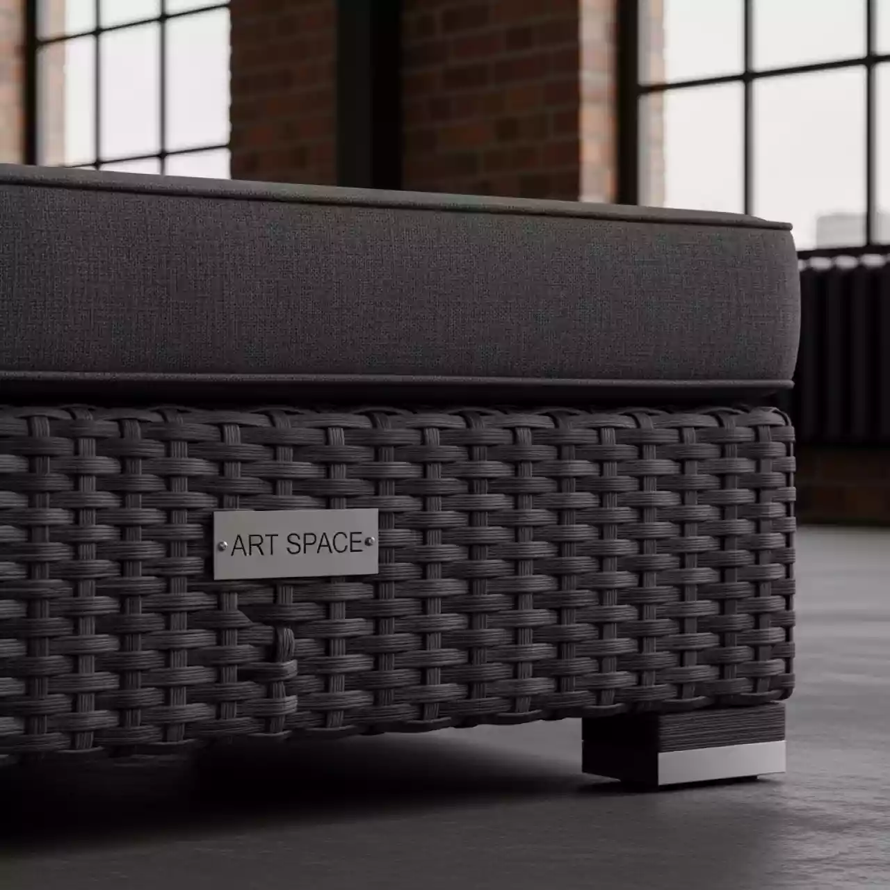 Аренда Оттоманка плетеная с подушкой графитовая Лунго в лофте «Студия 21» — ART SPACE