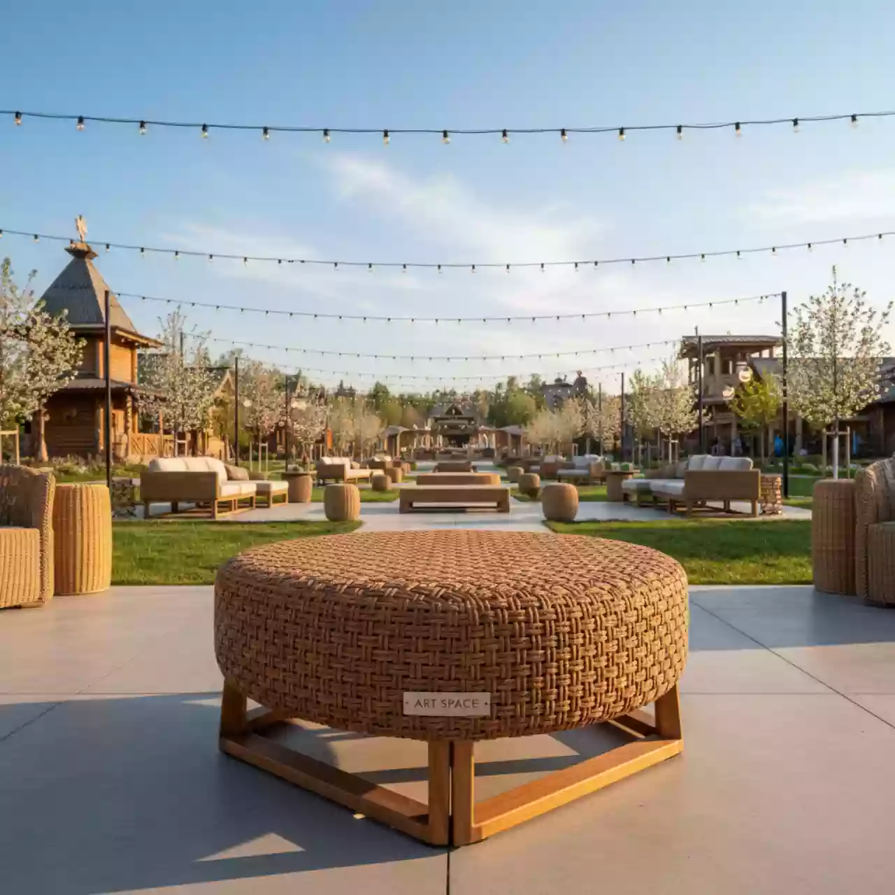 Аренда Оттоманка плетеная YH S4019W в этно-парке «Моя Россия» — ART SPACE