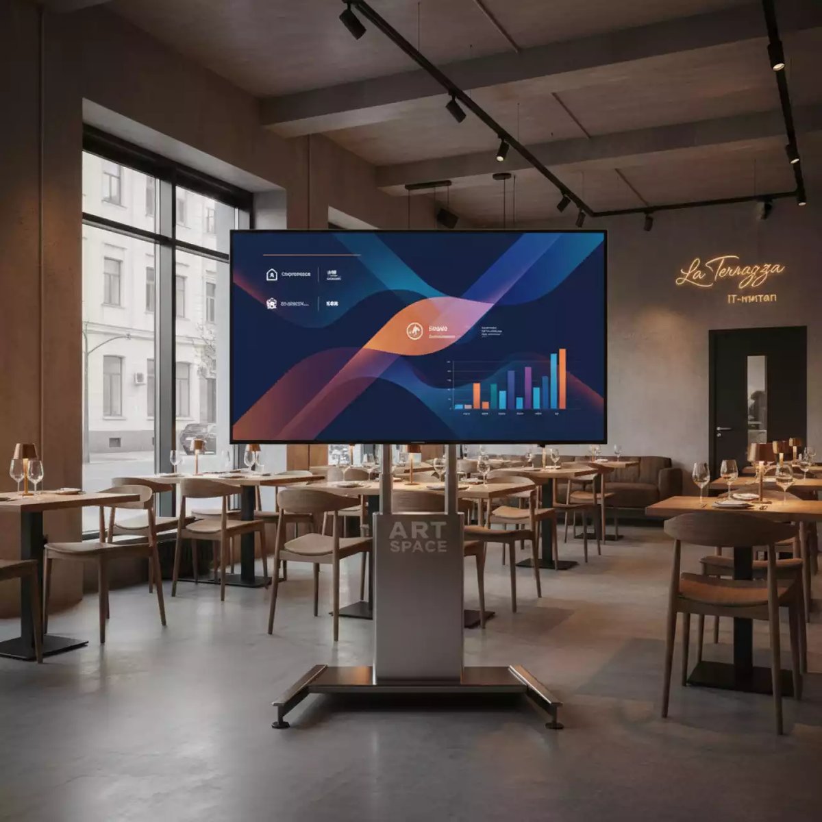 Аренда Панель безрамочная профессиональная Philips 31BDL7324L 00 в ресторане «La Terrazza» — ART SPACE