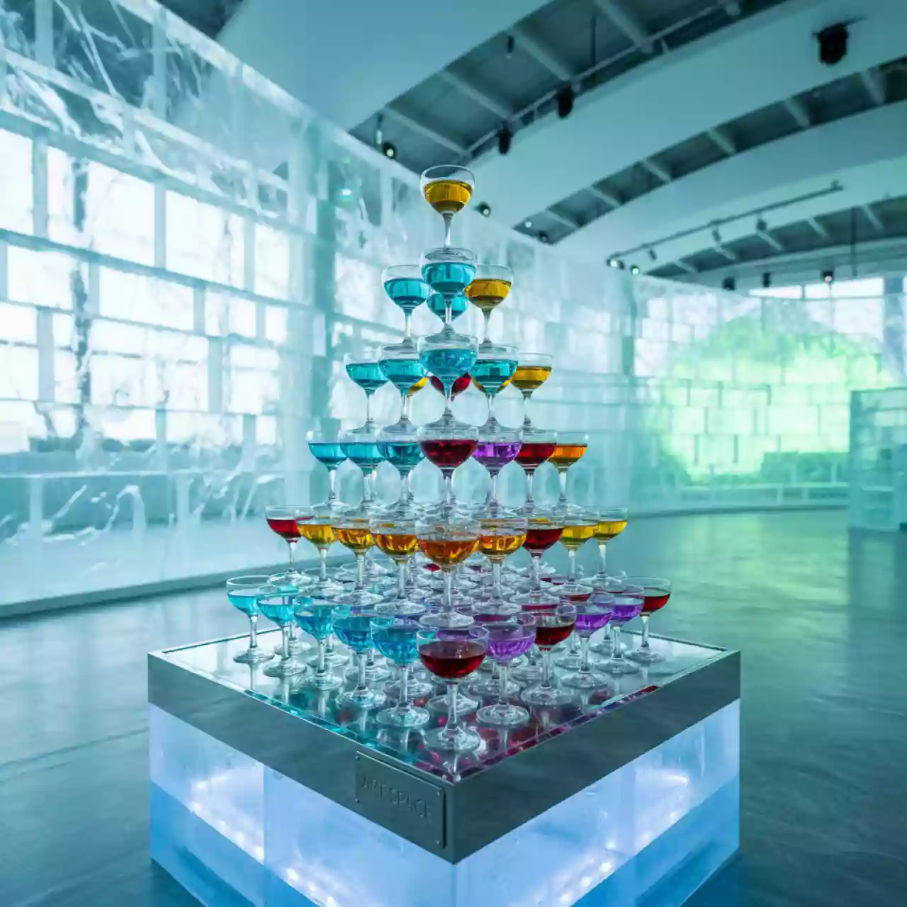 Аренда Пирамида из коктейлей 84 бокала в ледовом дворце «Роза Хутор» — ART SPACE