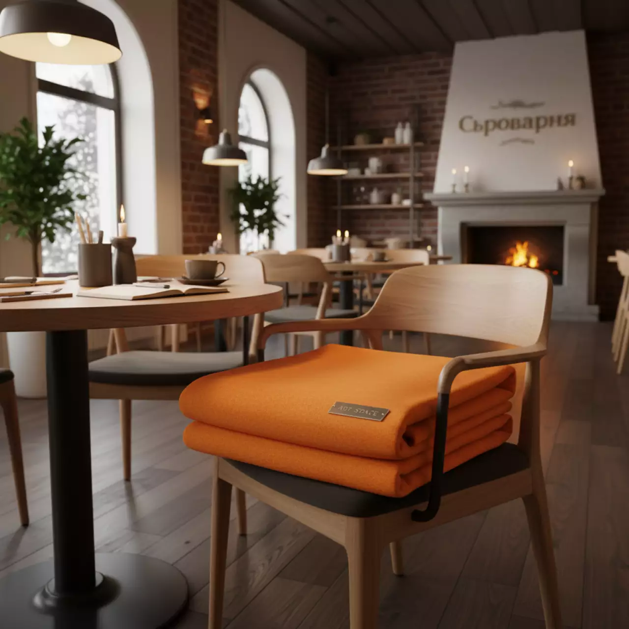 Аренда Плед флисовый Warm&Peace оранжевый в ресторане «Сыроварня» — ART SPACE