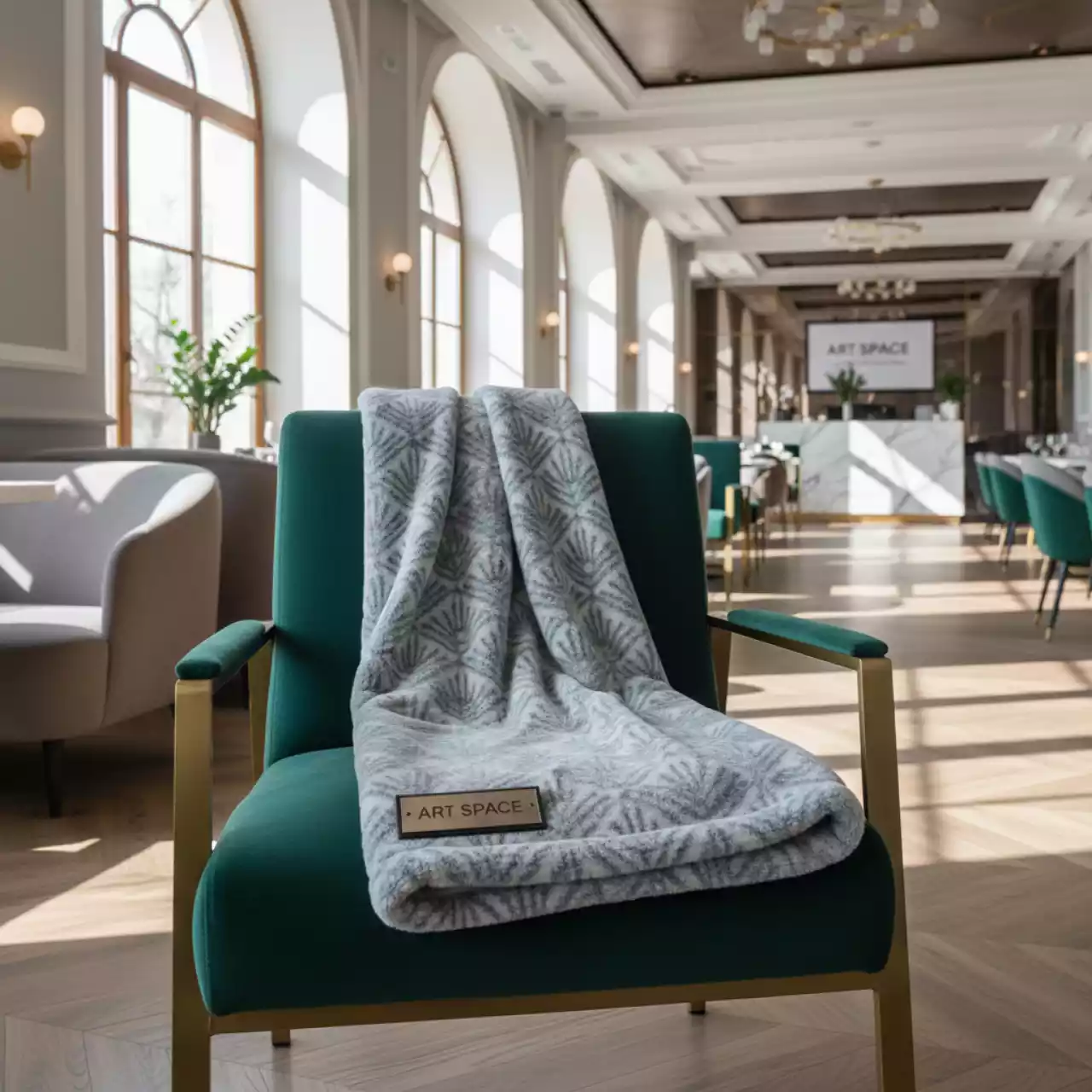 Аренда Плед из искусственной шерсти серо белый 140х205 см в ресторане «Магеллан» — ART SPACE