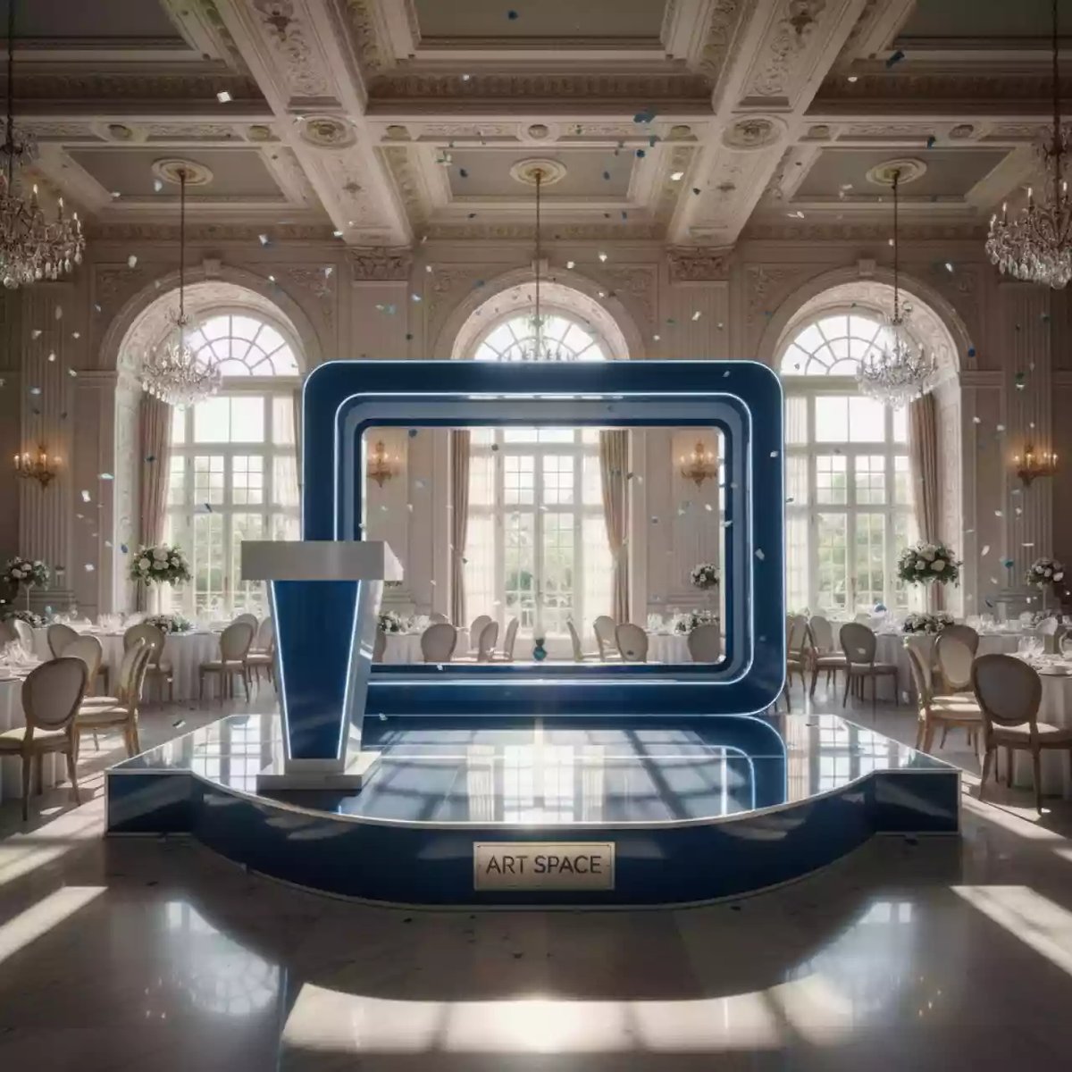 Аренда Подиум 3х2 м с оформлением пластиком и установкой под баннер в отеле «Богатырь» — ART SPACE