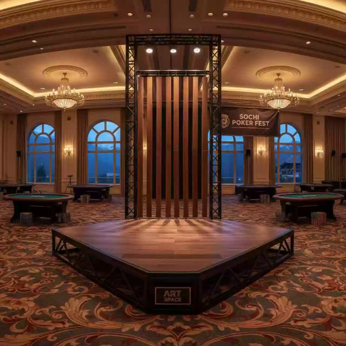 Аренда Подиум сценический 3х2 м с задником в Golden Tulip Rosa Khutor — ART SPACE