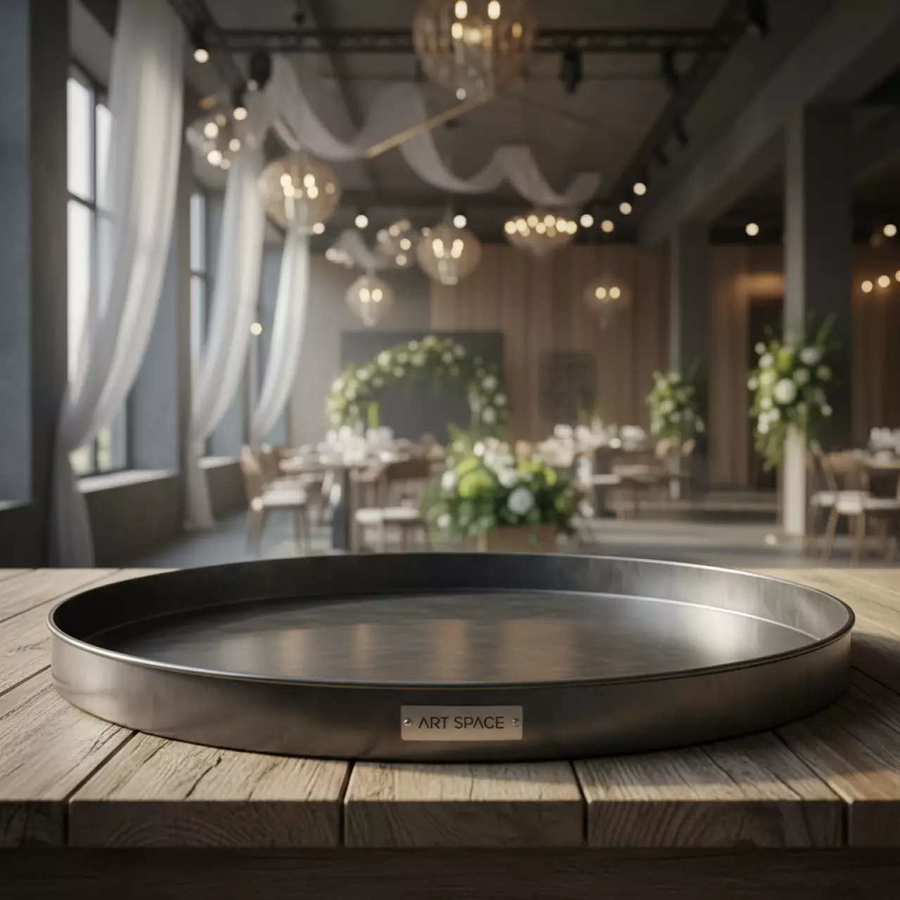 Аренда Поднос круглый металлический диаметр 800 мм высота 50 мм в этно-парке «Моя Россия» — ART SPACE