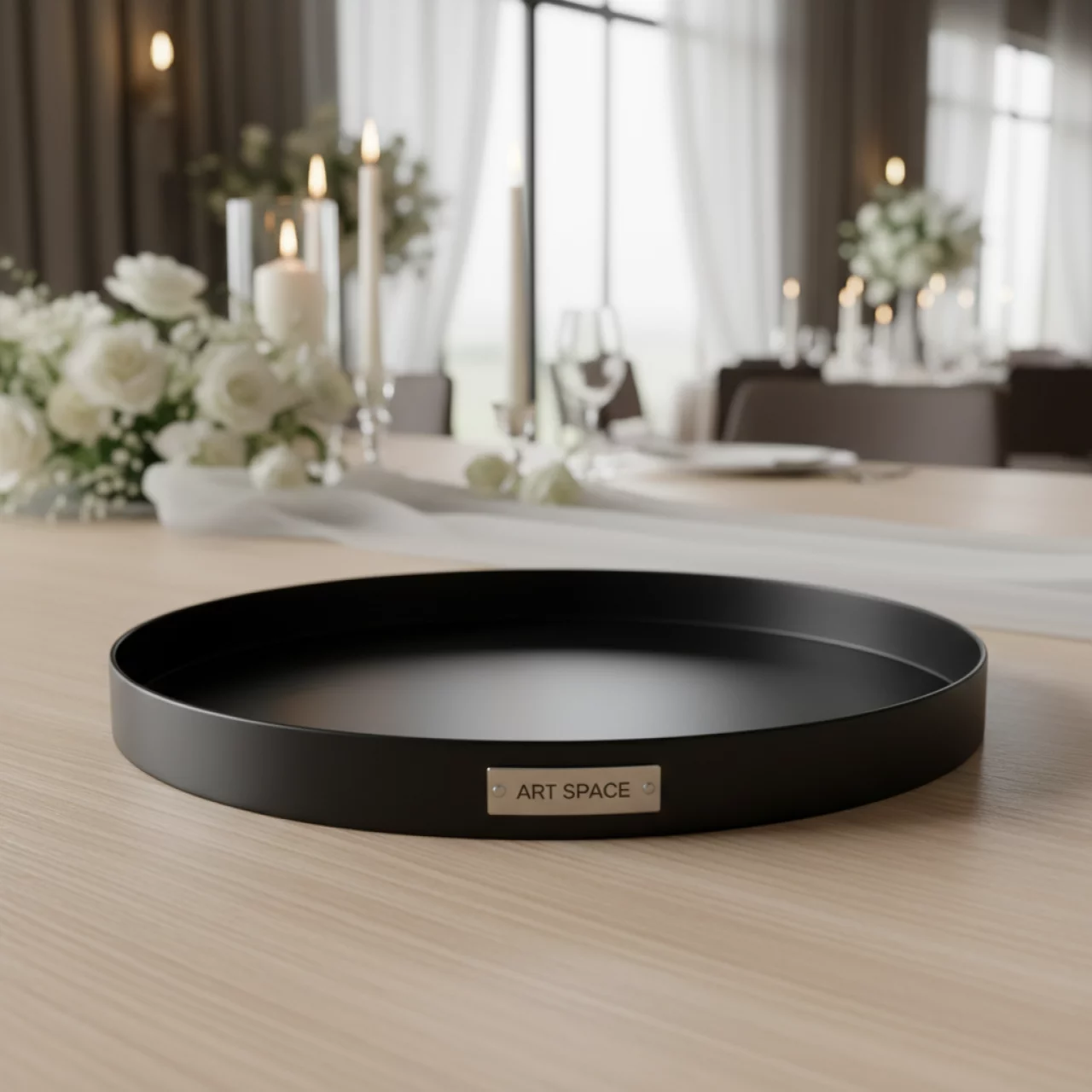 Аренда Поднос металлический черный диаметр 31 см в Delta Sirius — ART SPACE