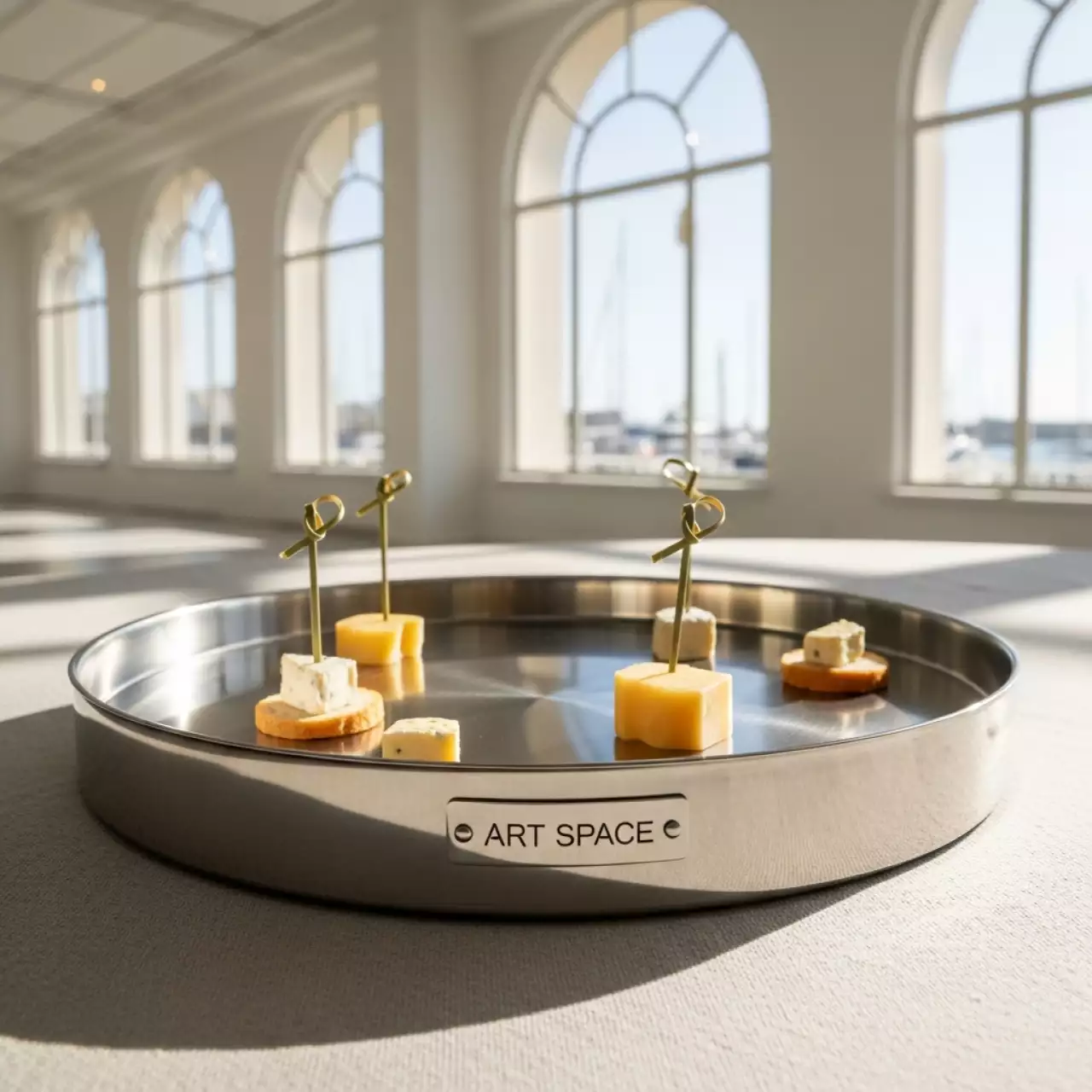 Аренда Поднос металлический для сыра диаметр 38 см в зале «Чайка» (Морпорт) — ART SPACE