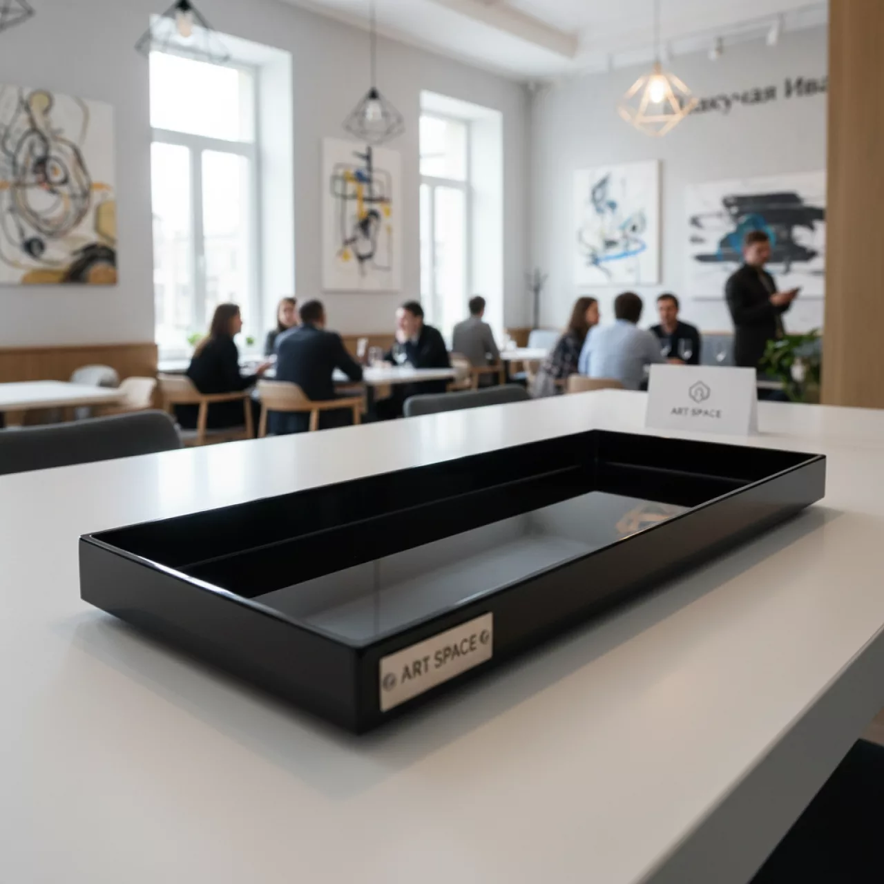 Аренда Поднос прямоугольный Zeiher 80х21 см черное стекло в ресторане «Плакучая Ива» — ART SPACE