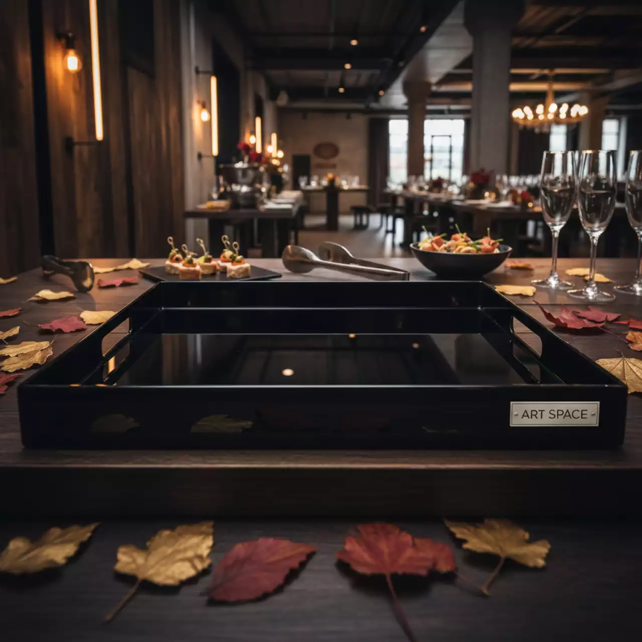 Аренда Поднос прямоугольный Zeiher черный 42х42 см стекло в Поляна 1389 Отель и Спа — ART SPACE