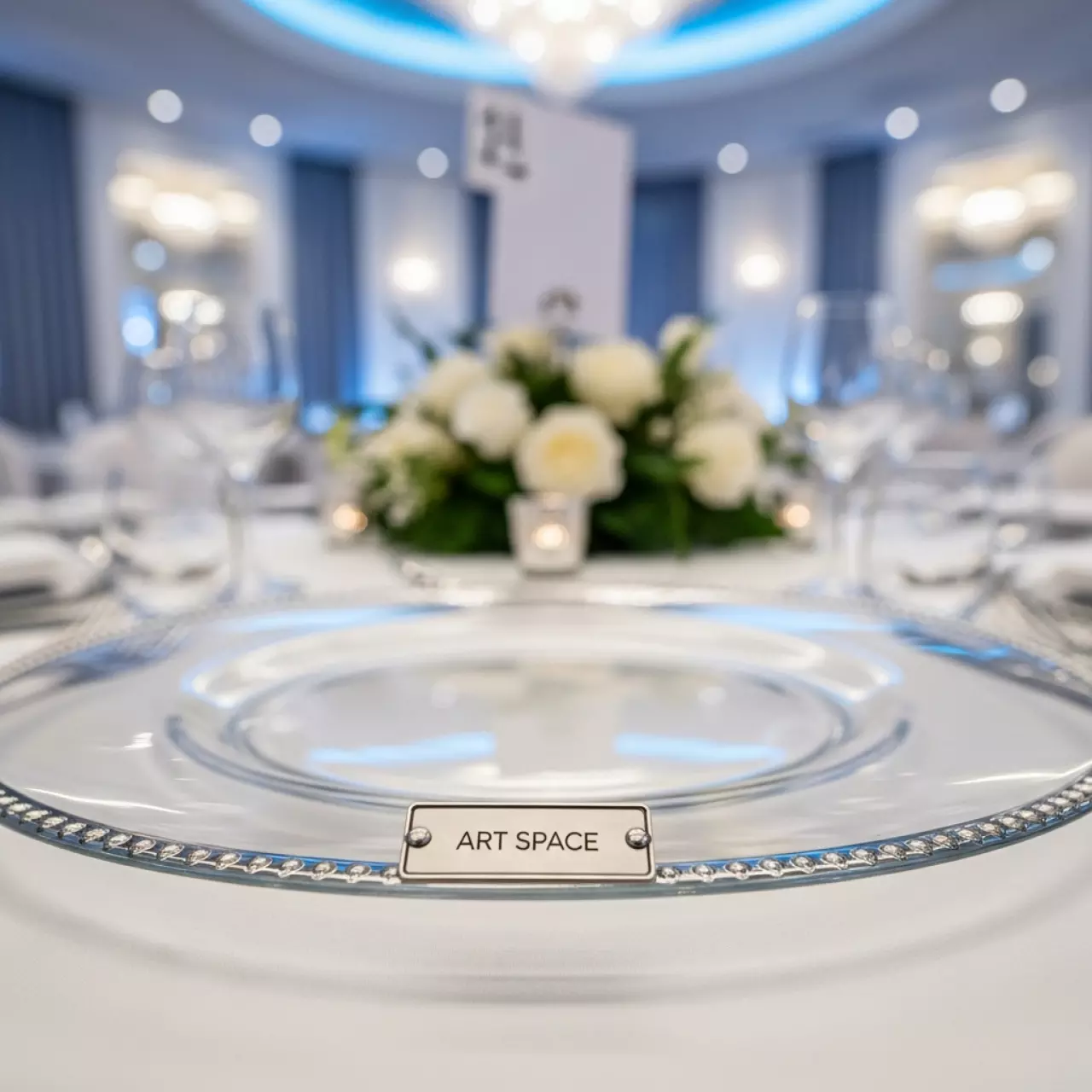 Аренда Подстановочная тарелка Бари прозрачная с серебряной каймой в отеле Hyatt Regency Sochi — ART SPACE