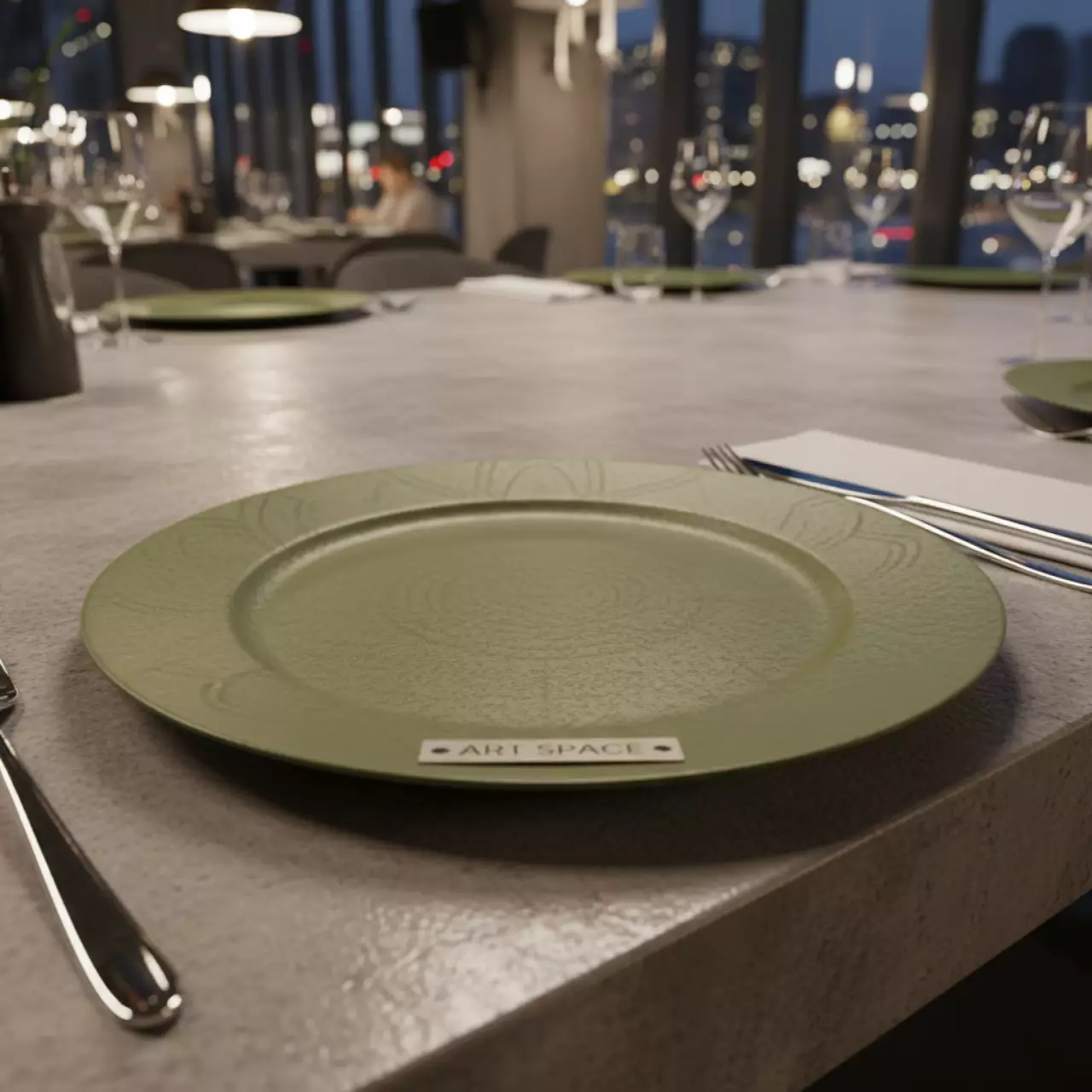 Аренда Подстановочная тарелка Элва оливковая в ресторане «Магадан» — ART SPACE