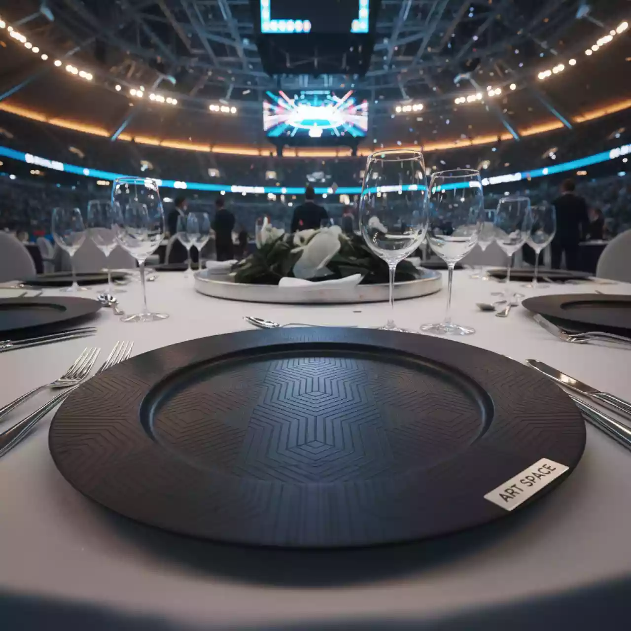 Аренда Подстановочная тарелка Моно черная на арене «Фишт» — ART SPACE