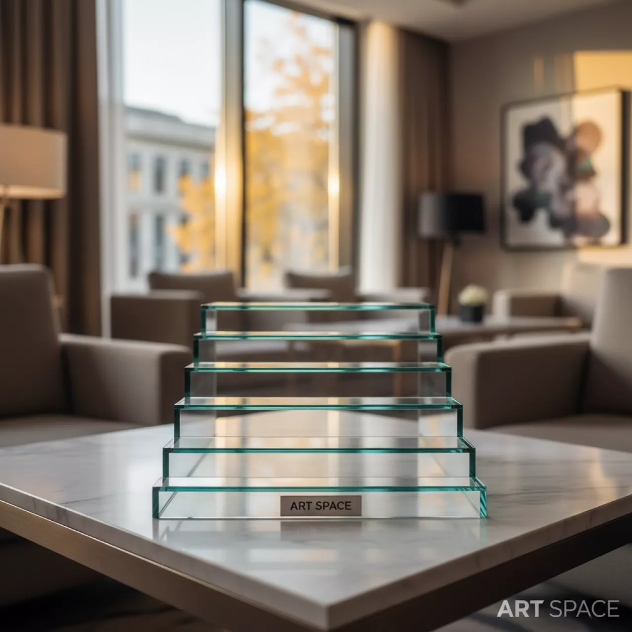 Аренда Подставка лестница низкая Zeiher 67х40х12 см 7 уровней стекло в Mövenpick Hotel — ART SPACE