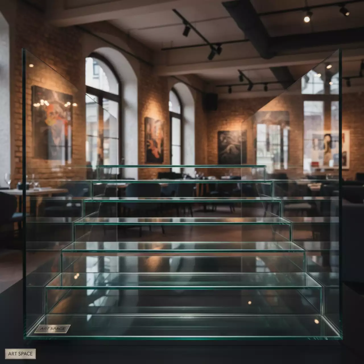 Аренда Подставка лестница стеклянная низкая Zeiher 7 уровней в ресторане «Sanremo» — ART SPACE