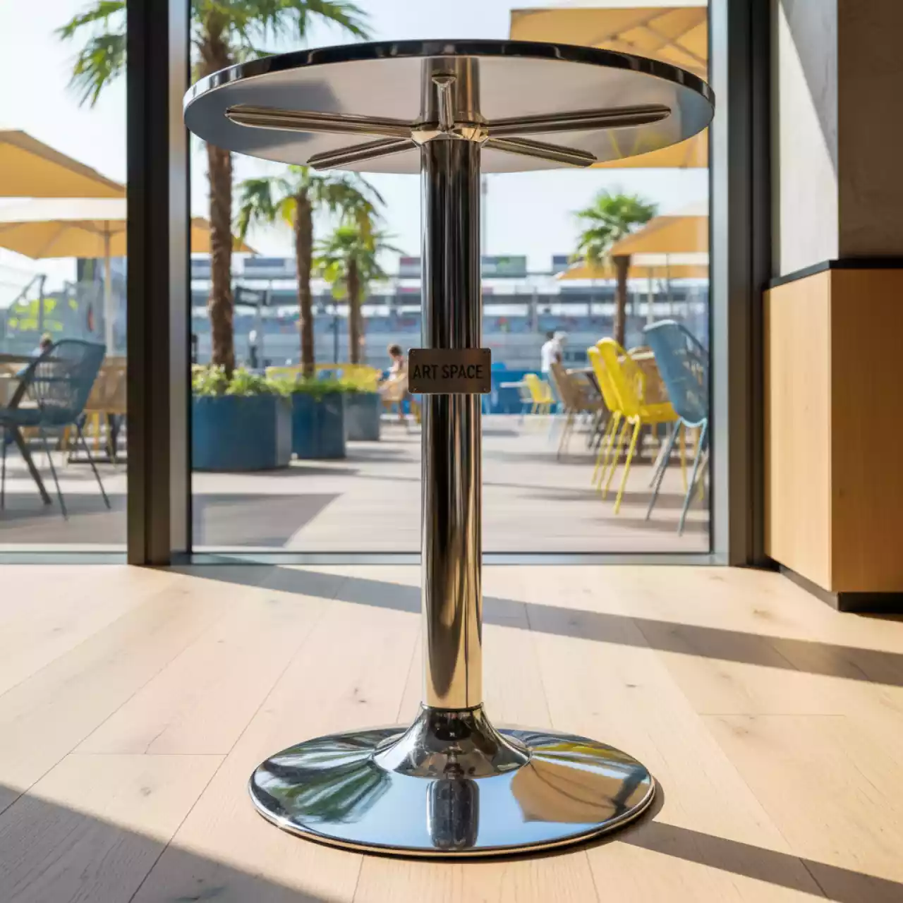 Аренда Подстолье 2106EM хром в ресторане «Высота 5642» — ART SPACE