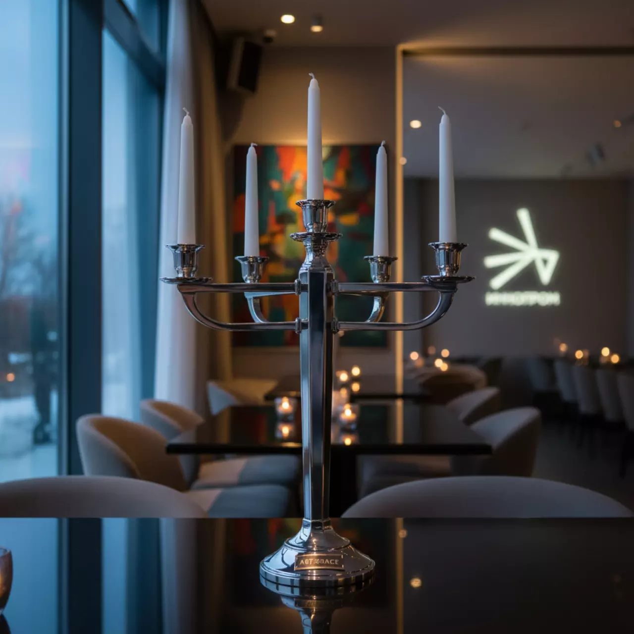 Аренда Подсвечник алюминиевый «Джания» на 5 свечей в ресторане «Voda» — ART SPACE