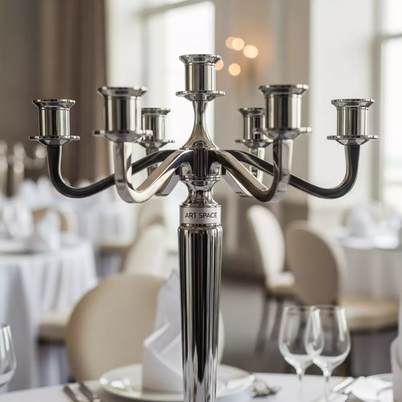 Аренда Подсвечник металлический серебряный на 5 свечей в Bridge Resort — ART SPACE