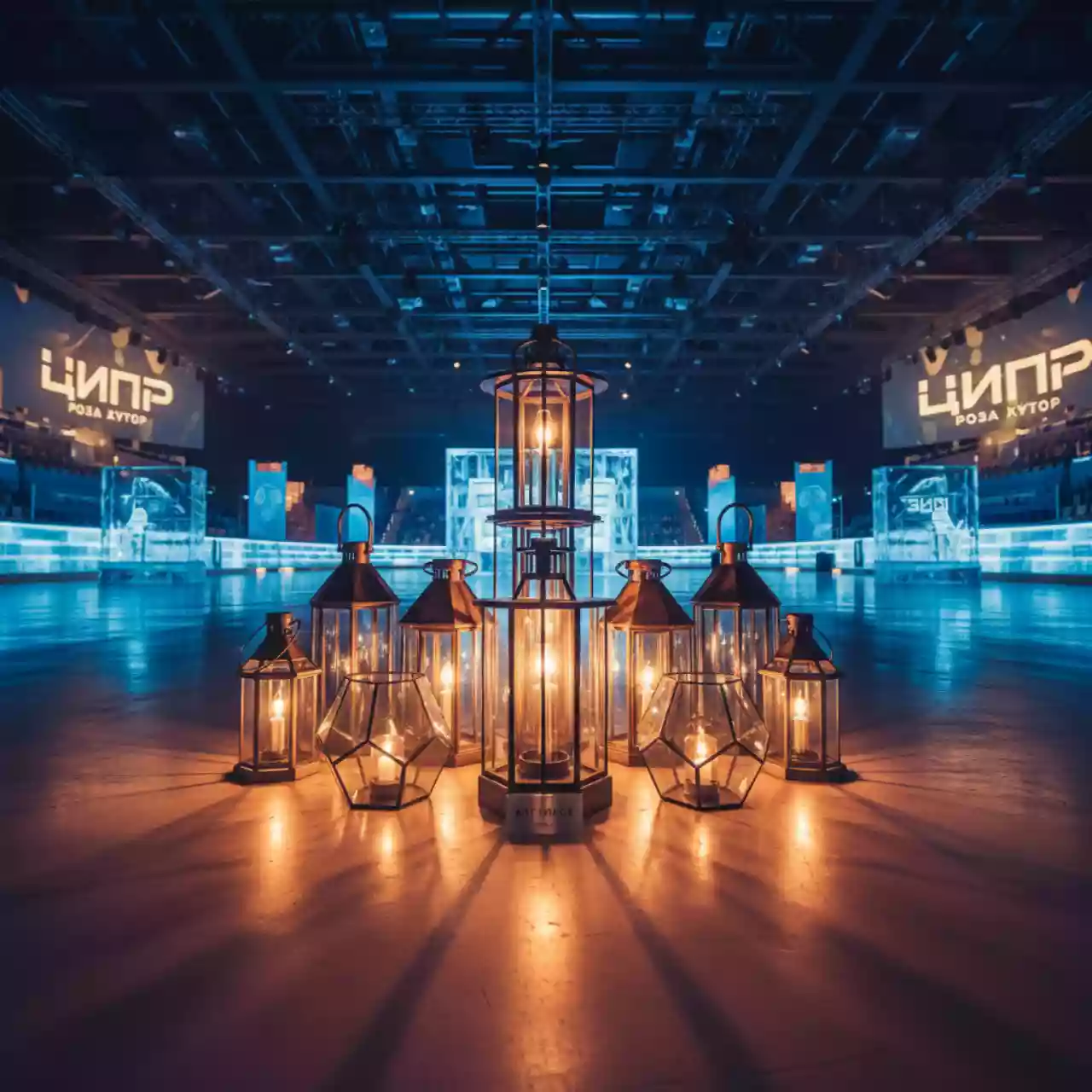 Аренда Подсвечники и фонари в ледовом дворце «Роза Хутор» — ART SPACE