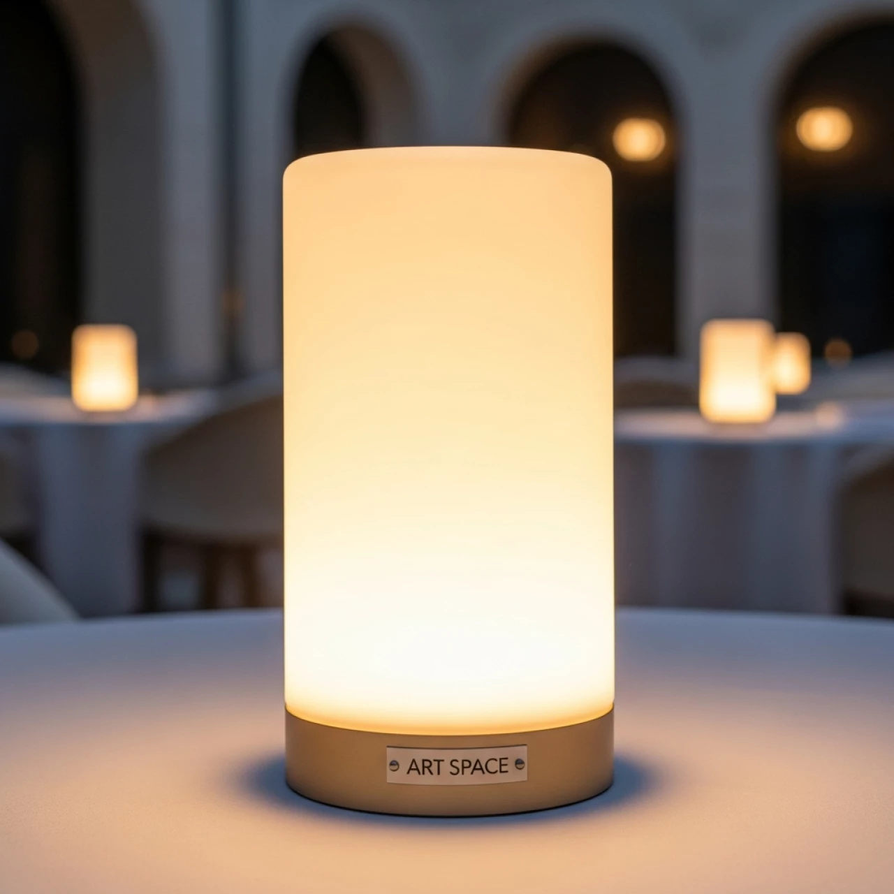 Аренда Подсветка цилиндр LED диаметр 15 см высота 12 см пульт ЗУ в ресторане «Паруса» — ART SPACE