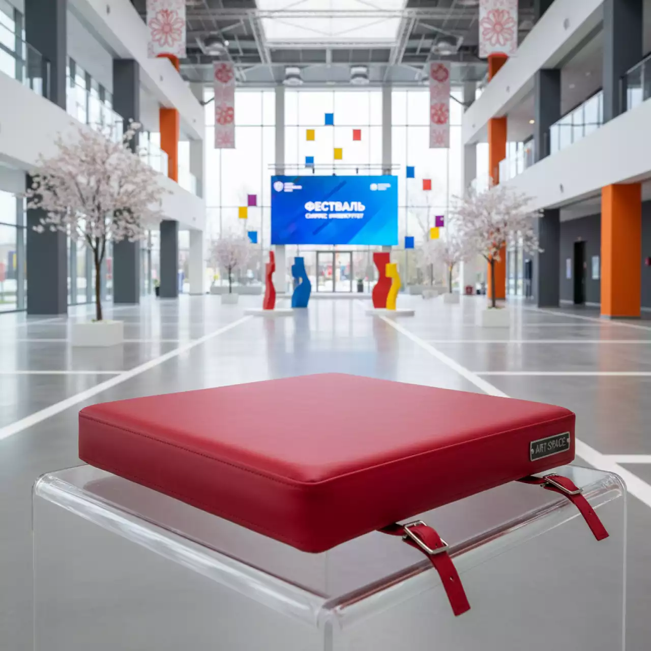 Аренда Подушка для стула Кьявари 3 см кожзам красная в Университете «Сириус» — ART SPACE