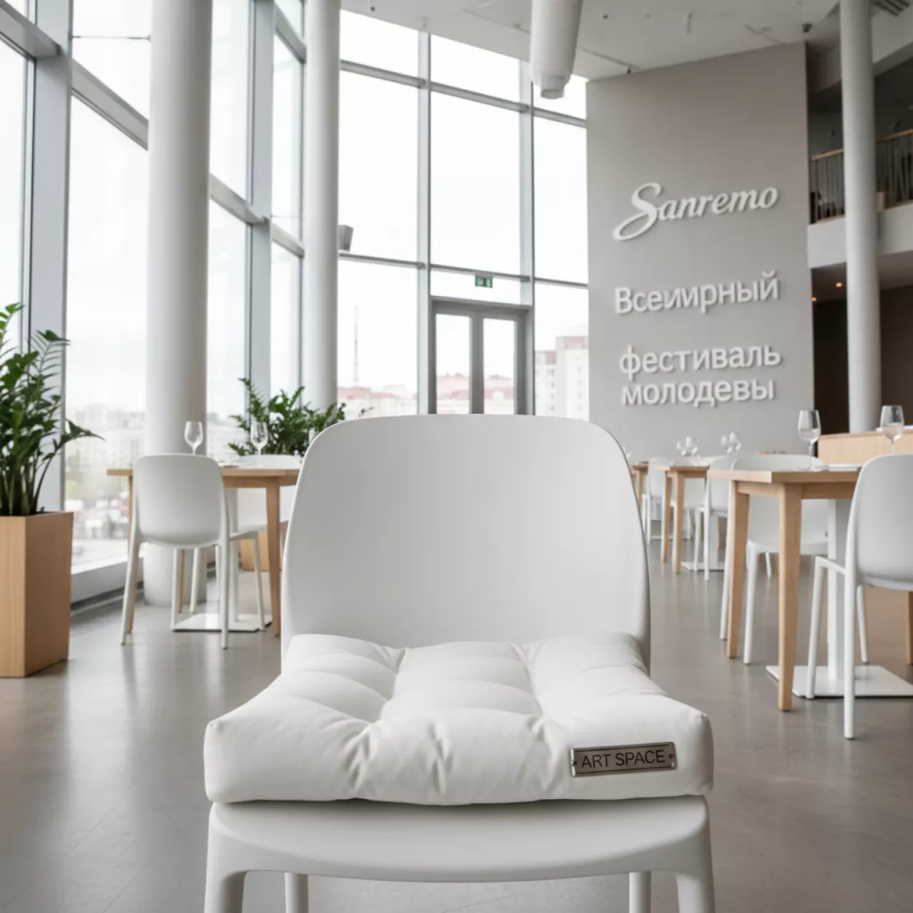 Аренда Подушка мягкая бархатная для пластикового стула белая в ресторане «Sanremo» — ART SPACE