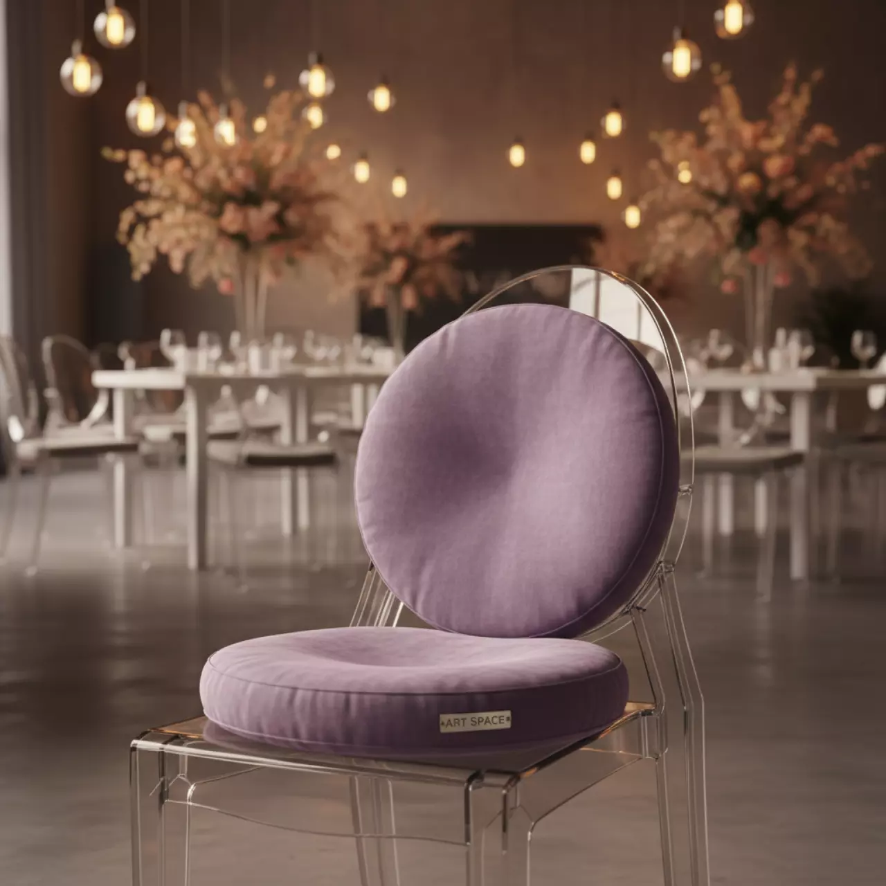 Аренда Подушка мягкая бархатная для пластикового стула лиловая в Green Flow Hotel — ART SPACE