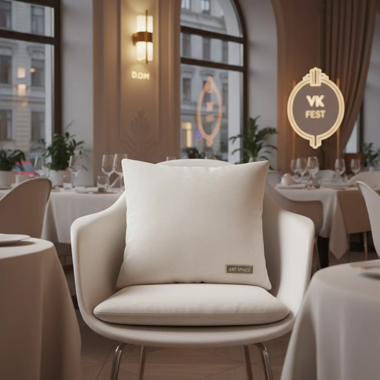 Аренда Подушка мягкая для пластикового стула бархатная белая в ресторане «D.O.M» — ART SPACE