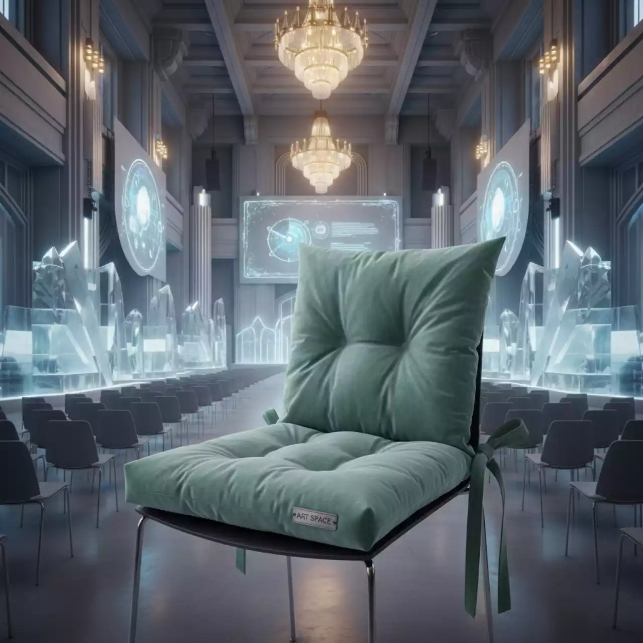 Аренда Подушка с завязками на стул пыльная мята в ледовом дворце «Роза Хутор» — ART SPACE