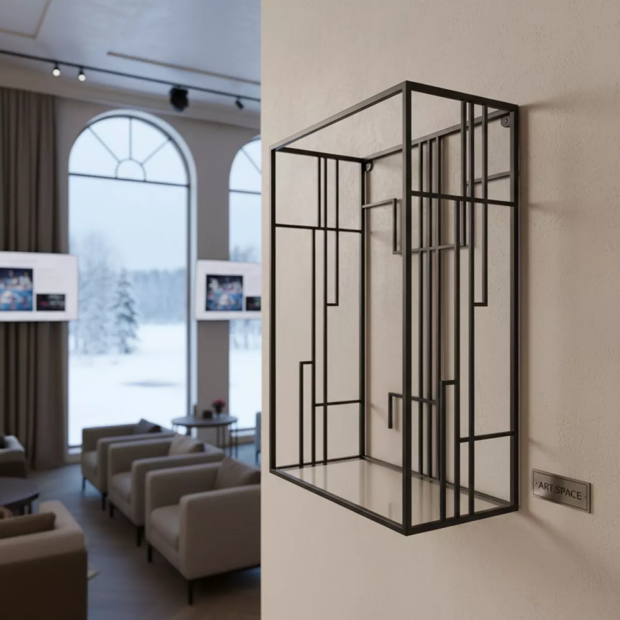 Аренда Полка каркас навесная под стекло 300х600х300 мм черный в ресторане «Паруса» — ART SPACE