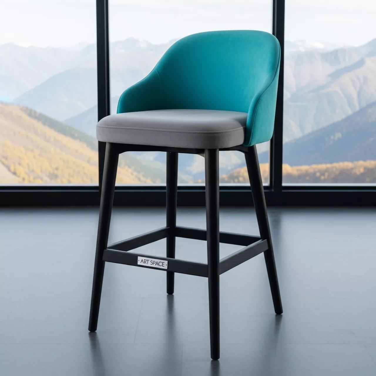 Аренда Полукресло барное Лилия велюр серый Velutto 32 бирюза Velutto 20 морилка черная 63 см на площадке Rosa Peak (2320м) — ART SPACE