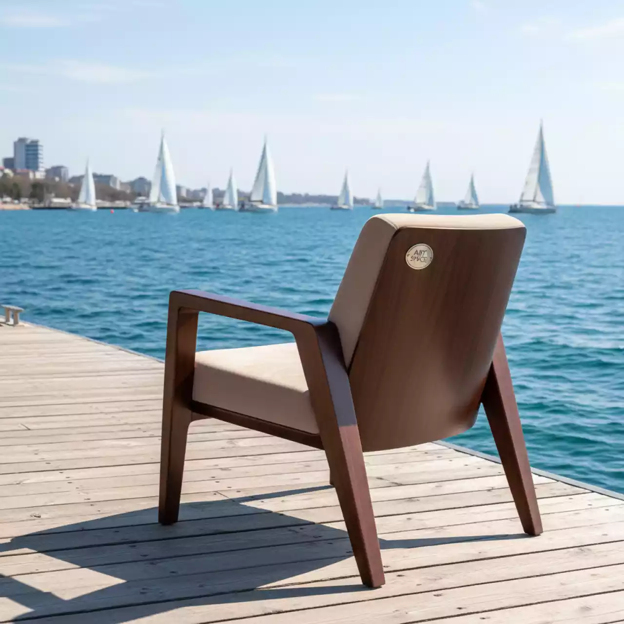 Аренда Полукресло деревянное Fendi каркас коричневый велюр бежевый на парусной регате (Сочи) — ART SPACE