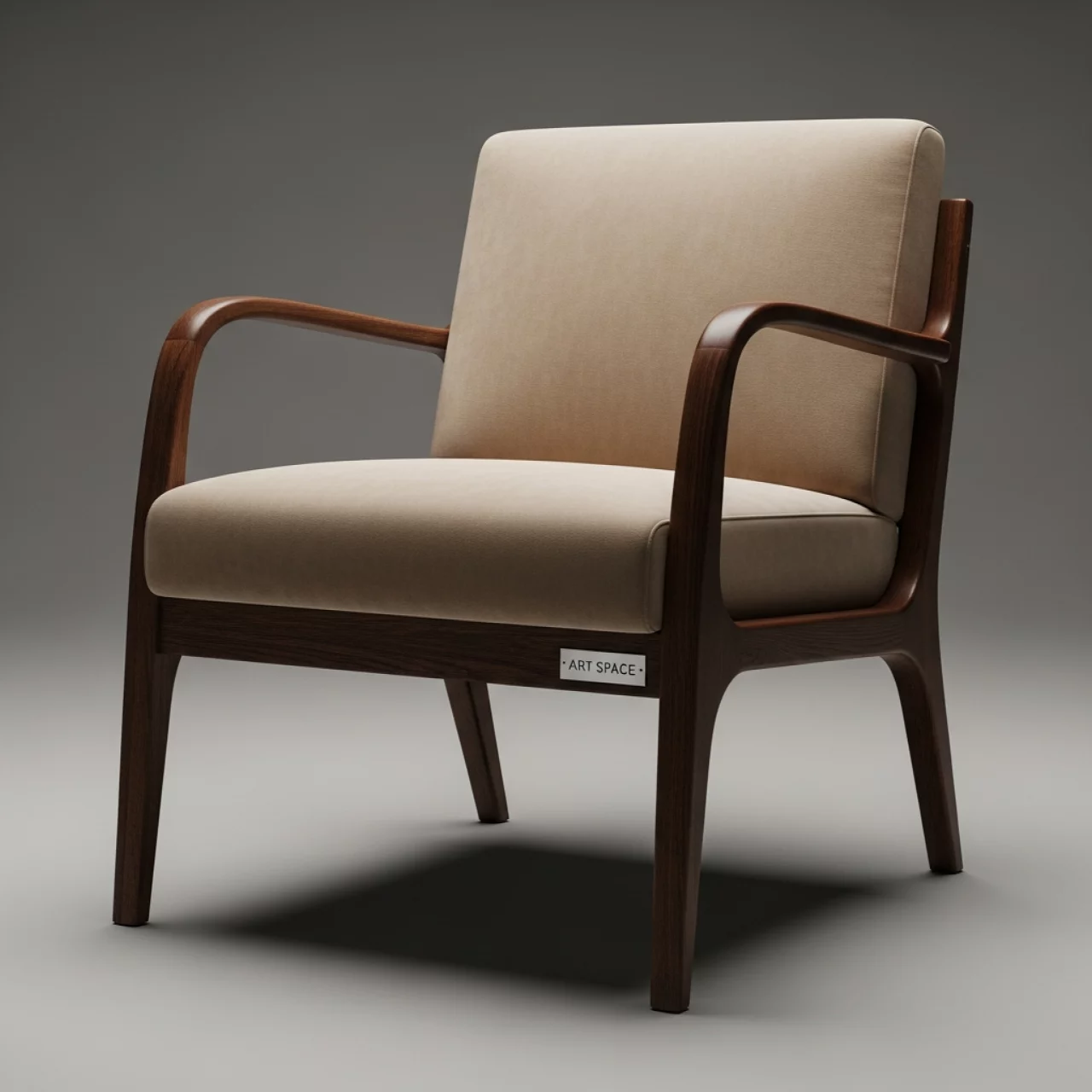 Аренда Полукресло Fendi деревянное коричневый каркас бежевый велюр на VIP теплоходе (Морпорт Сочи) — ART SPACE