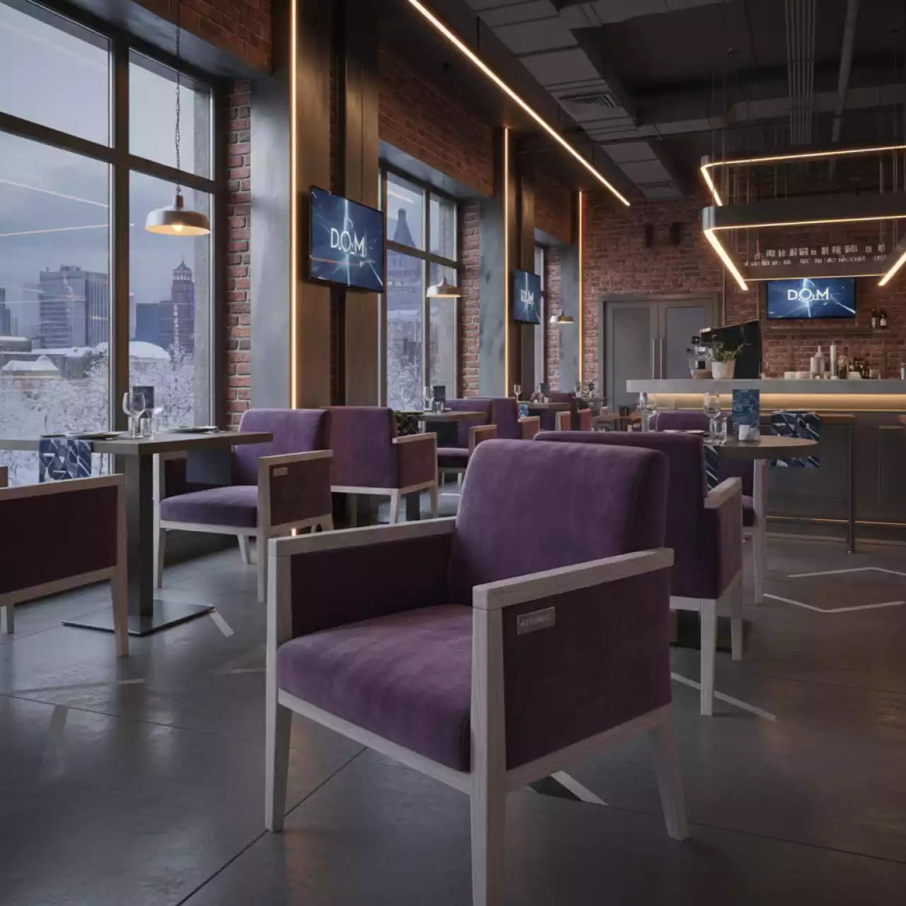 Аренда Полукресло Самбука велюр PRIMA фиолетовый белая морилка в ресторане «D.O.M» — ART SPACE