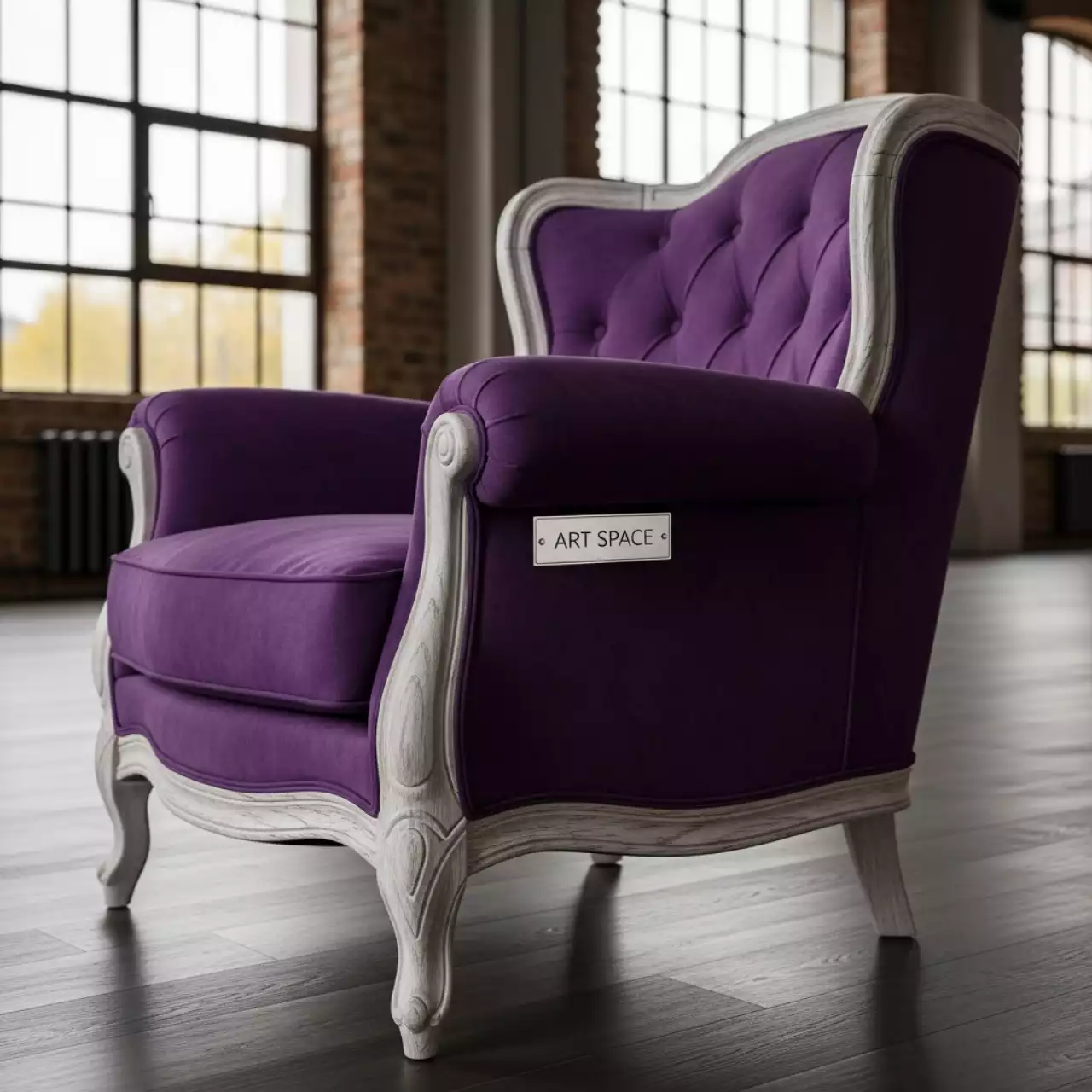 Аренда Полукресло Самбука велюр Prima purple фиолетовое белая морилка в Гранд Отель Поляна — ART SPACE